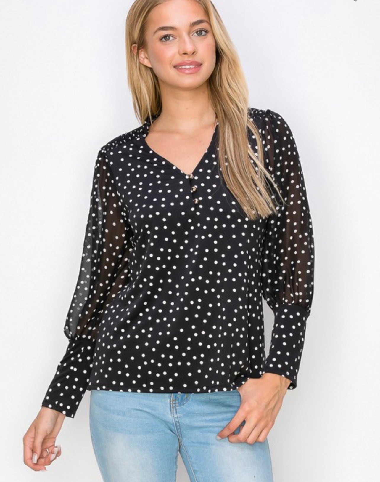 Ruffle V neck long sleeve blouse