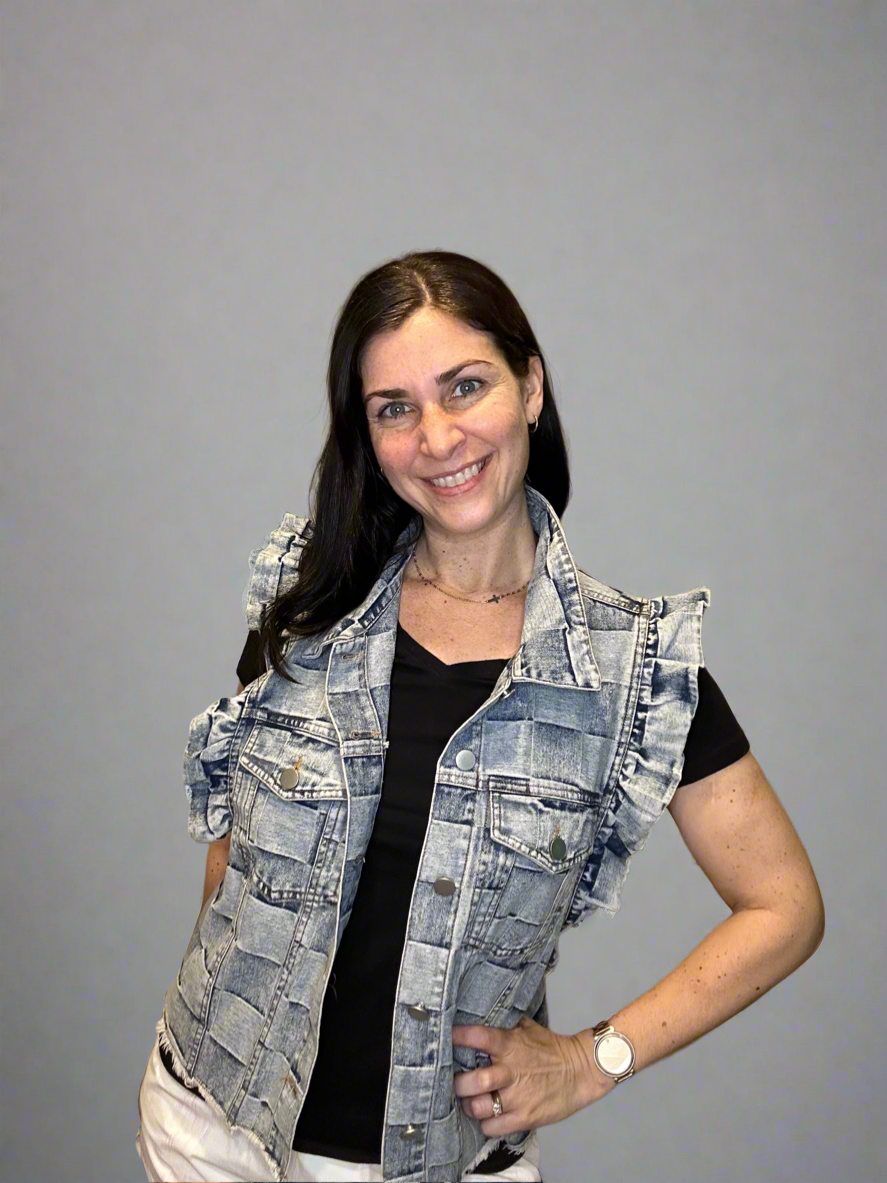 Gingham denim vest