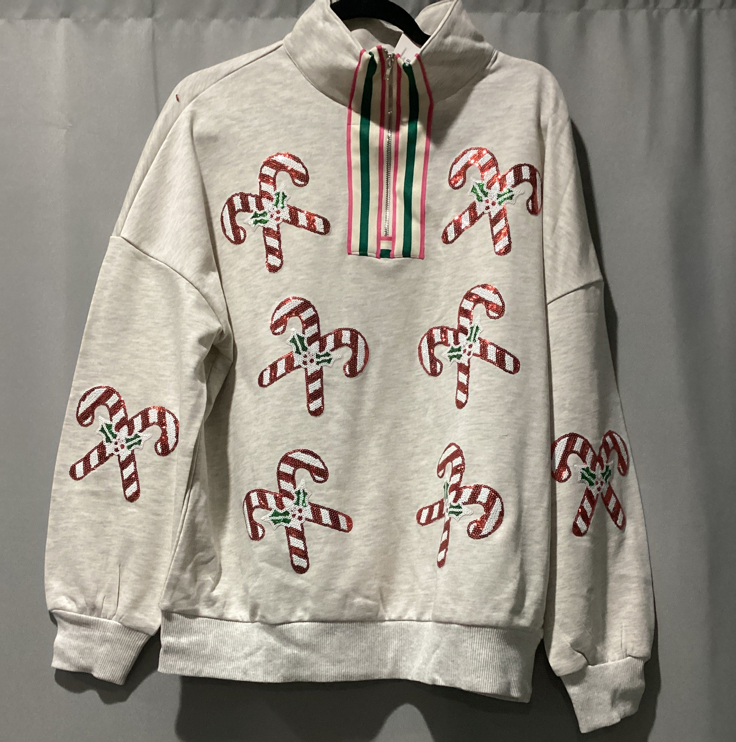 Sequin candy cane sweatshirt