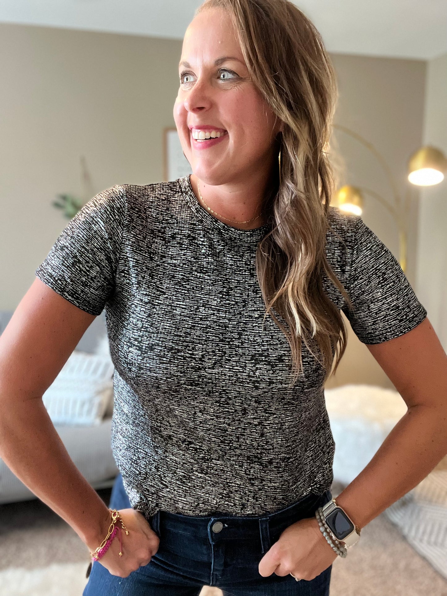 Solid short sleeve top - black or silver