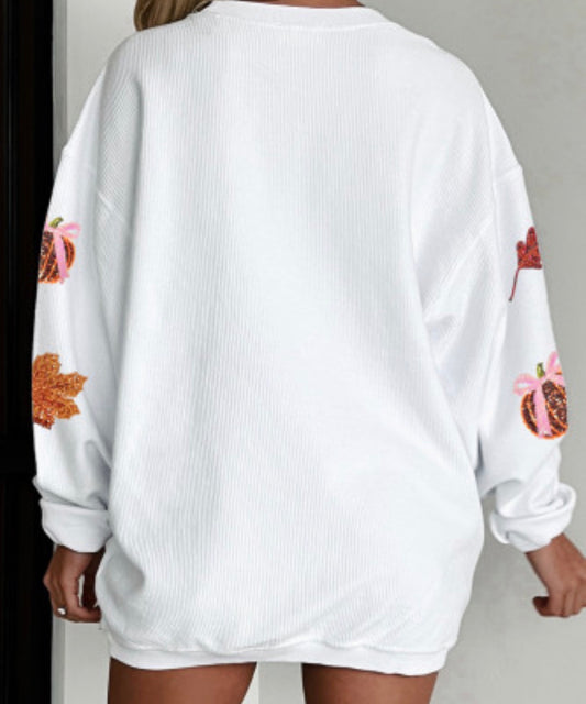 pumpkin leaf corded ribbed sweatshirt