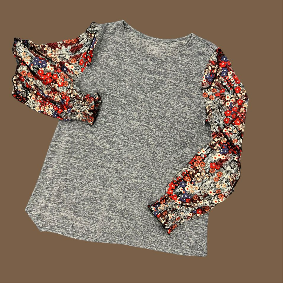 Frilled floral sleeve top