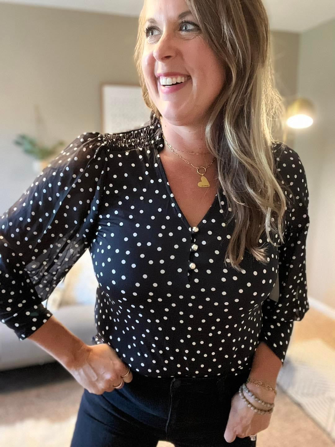 Ruffle V neck long sleeve blouse
