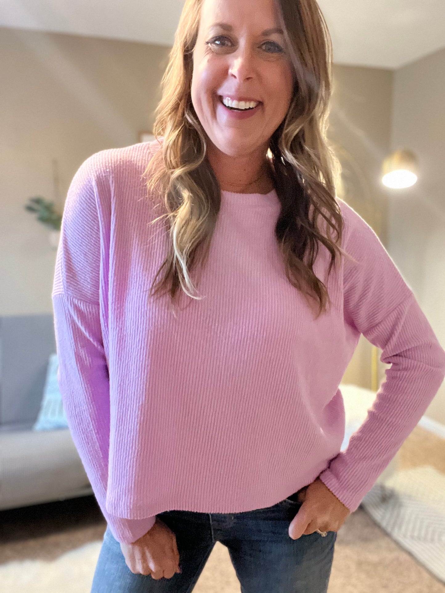 Ribbed dolman sleeve - lavender