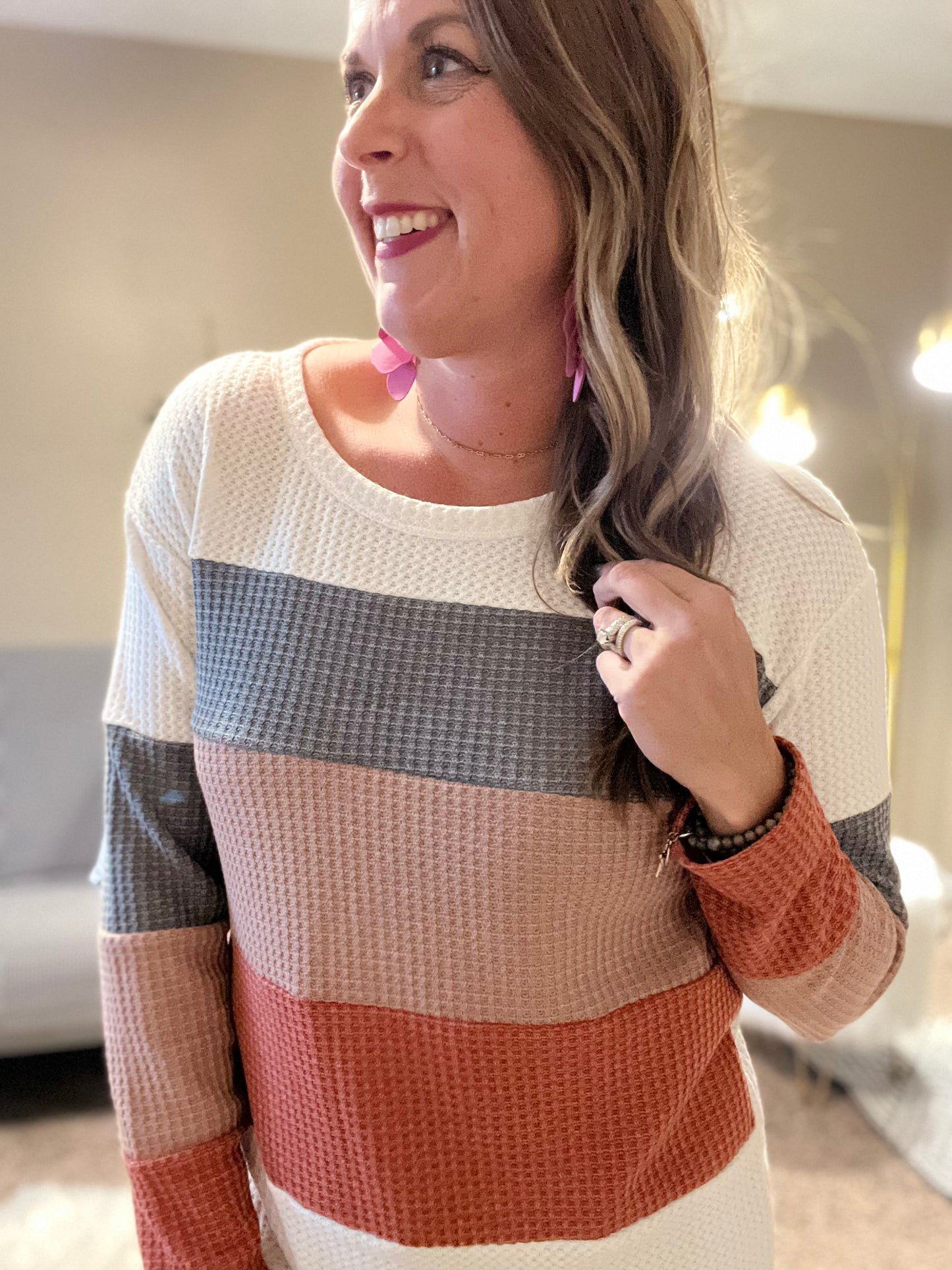 Color block waffle weave top