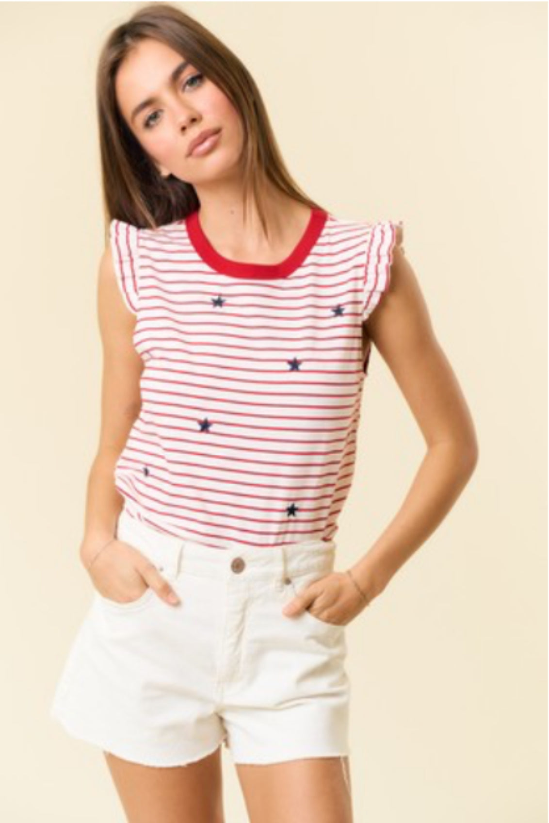 Star embroidered Striped T-shirt