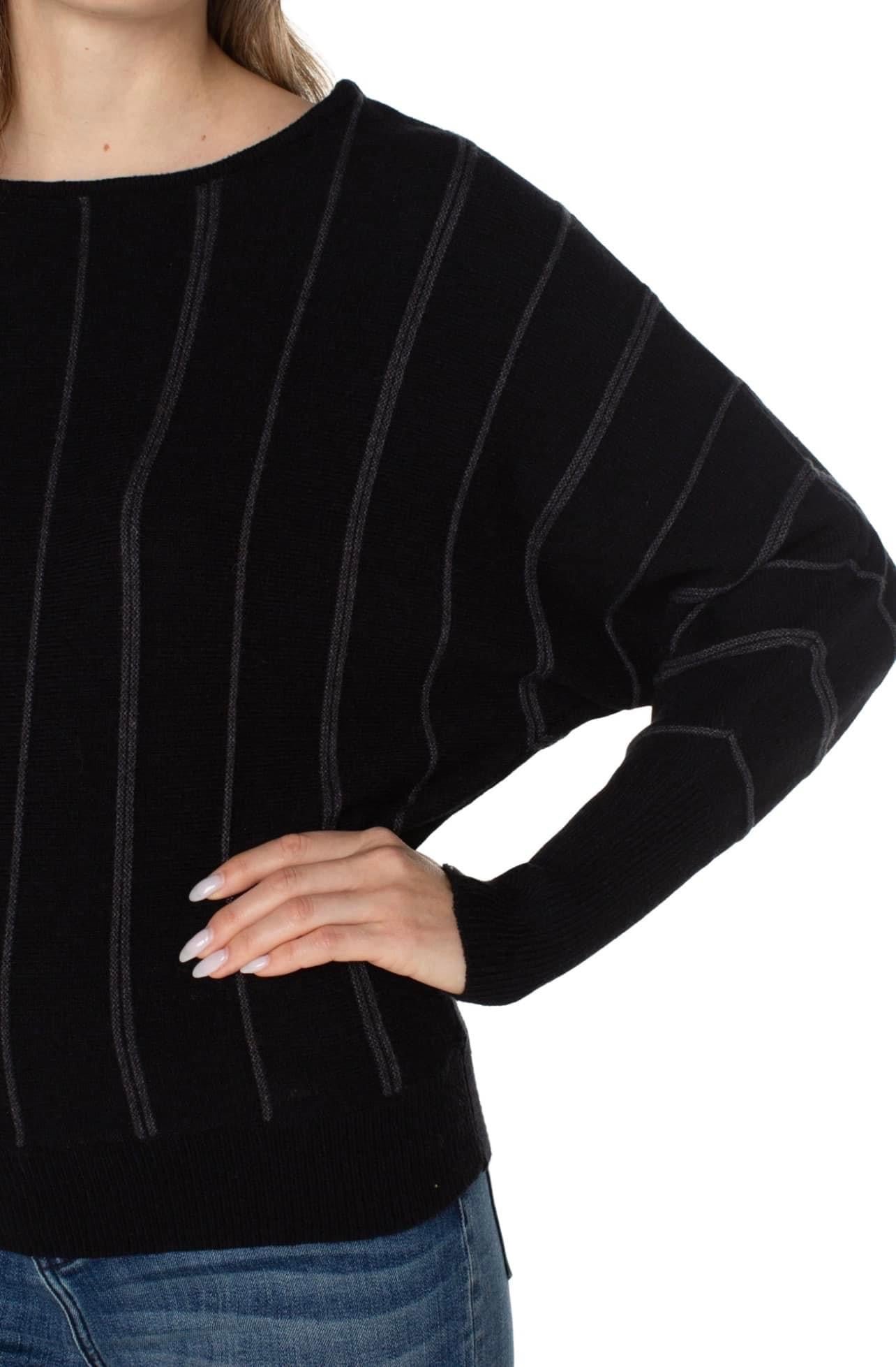 Long sleeve dolman sweater with stripe Liverpool black
