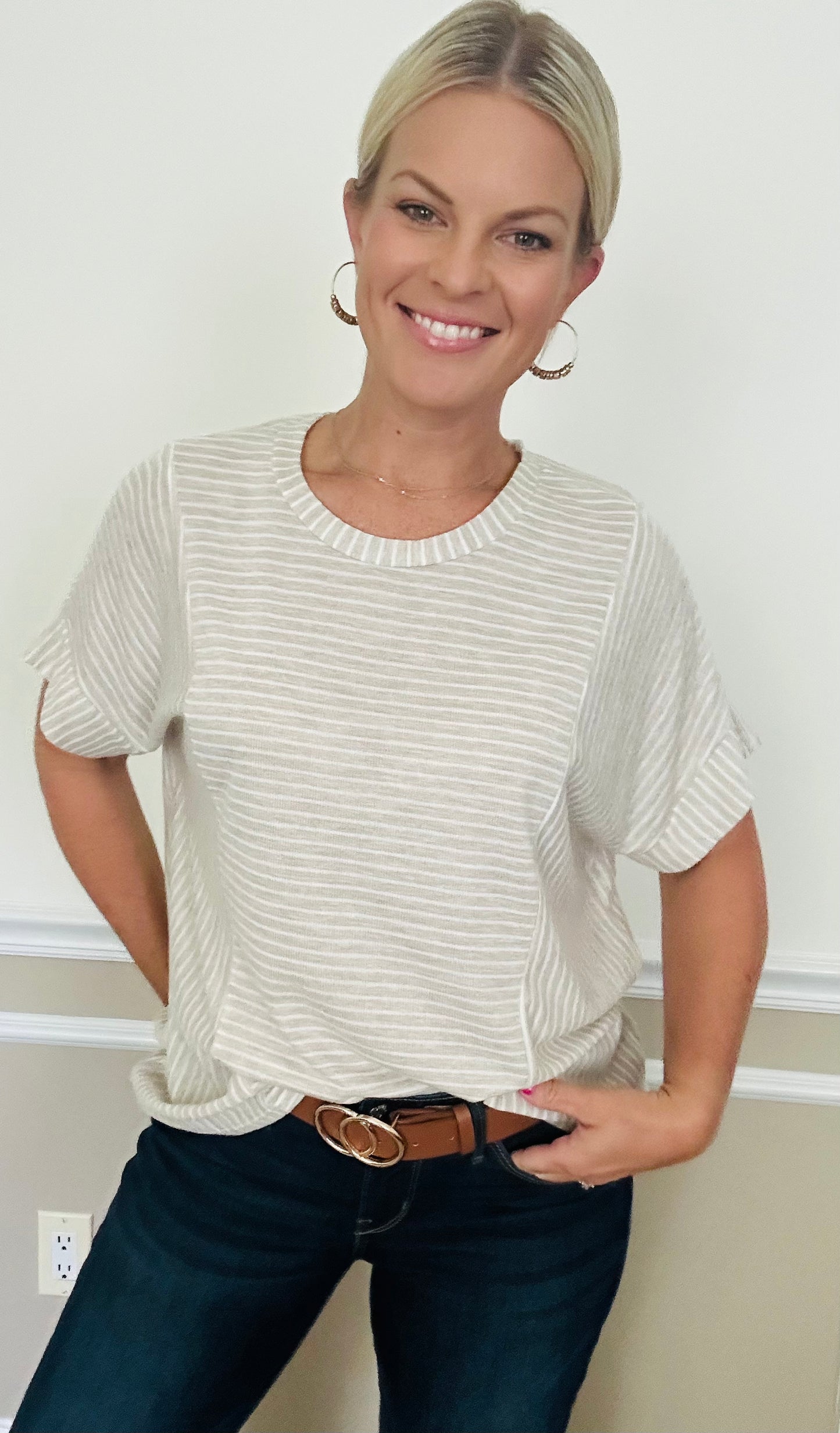 Short sleeve crew neck tee - oatmeal