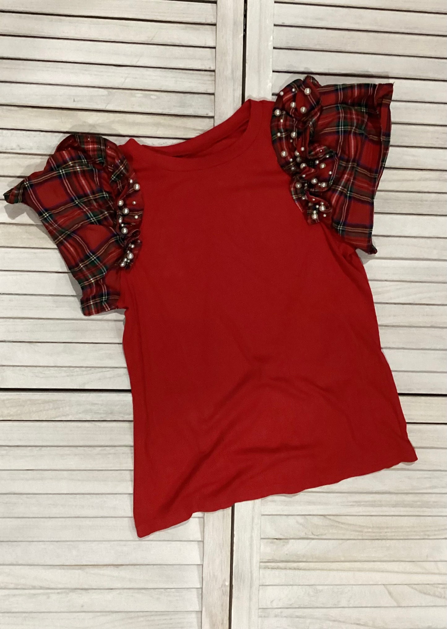 Plaid sleeve holiday top