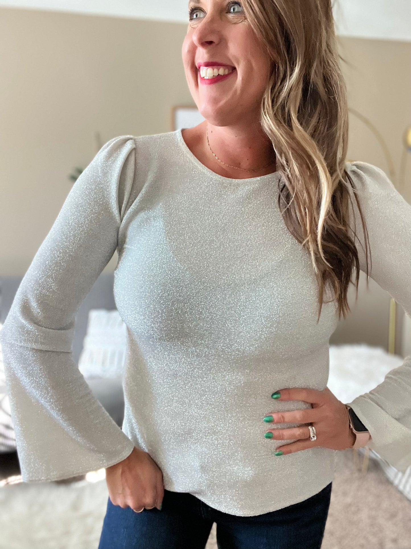 Bell sleeve holiday top