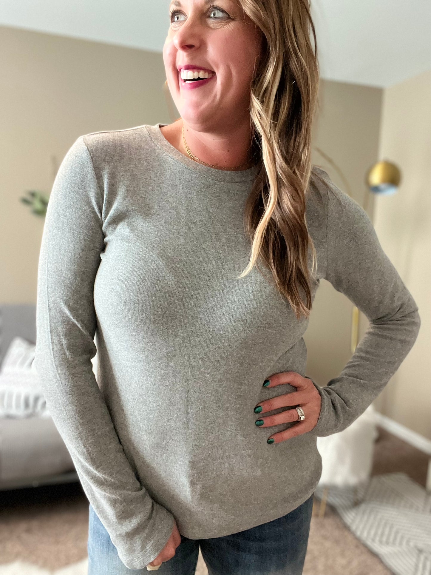 Brushed round neck knit top