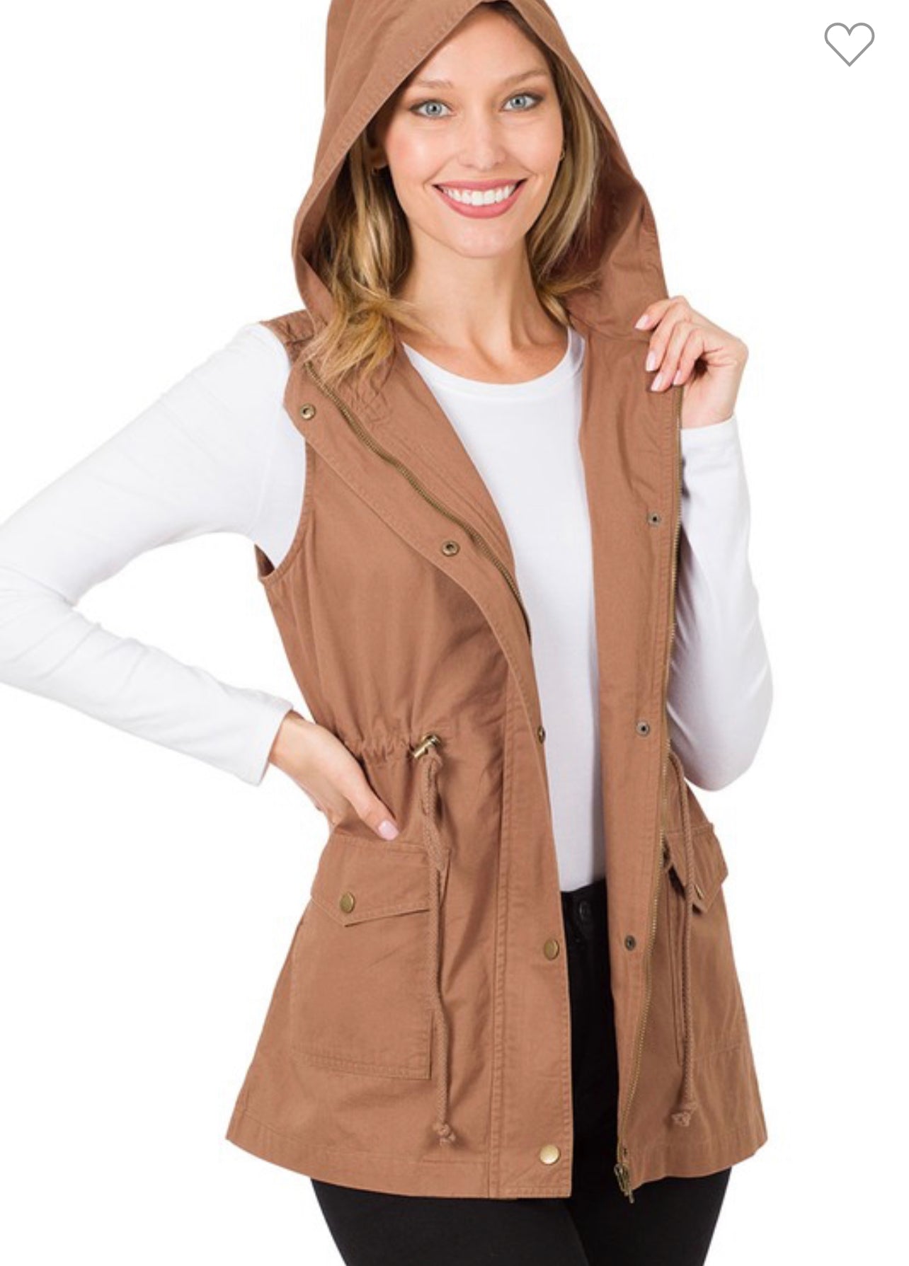 Drawstring waist military hoodie vest