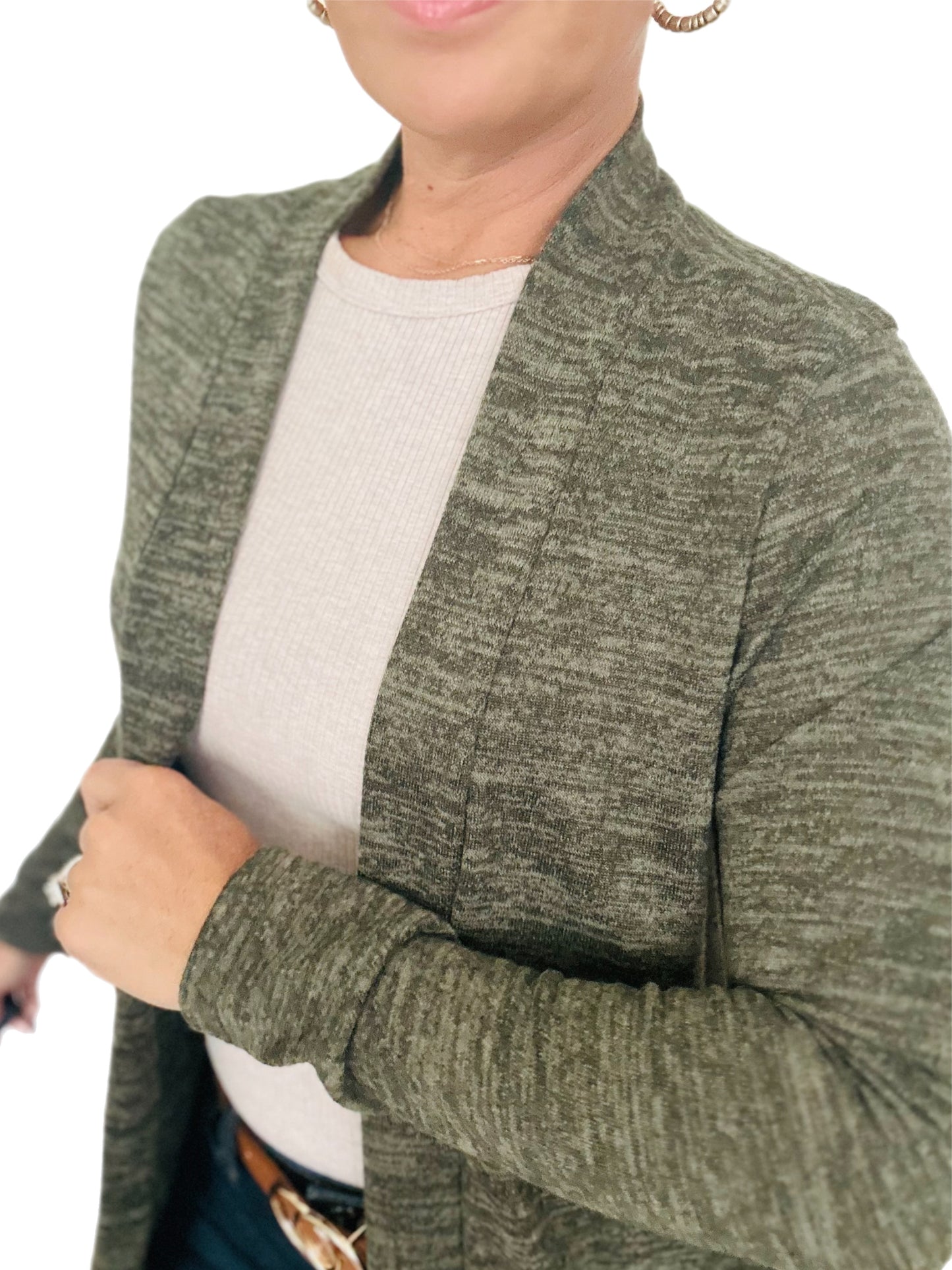 Two tone hashi brushed cardigan - olive