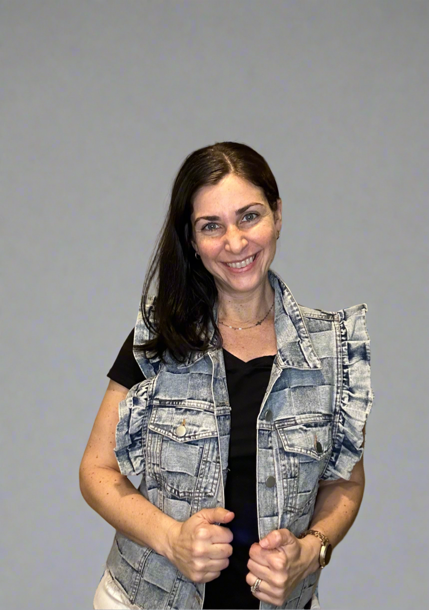 Gingham denim vest