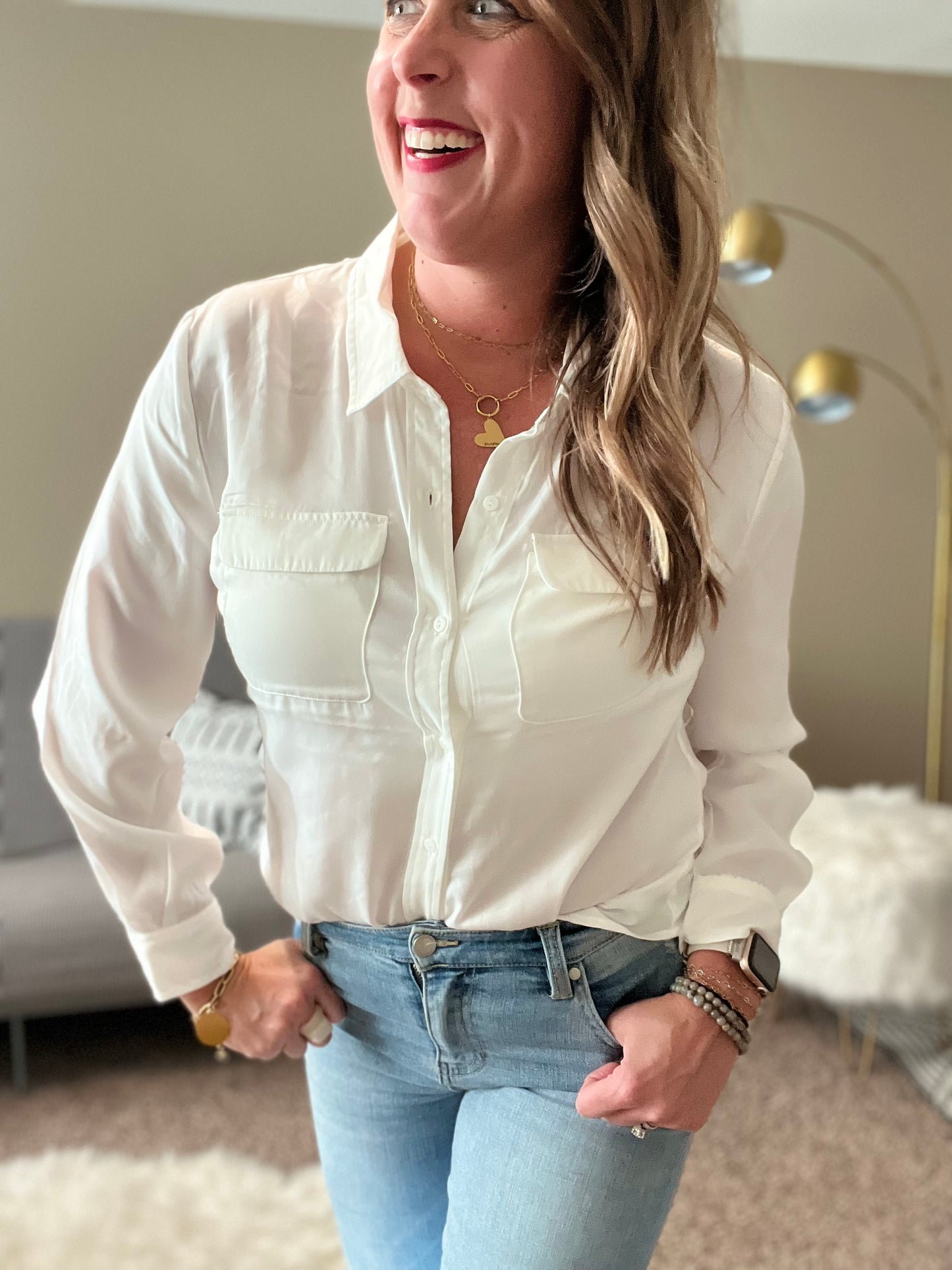 Button front woven blouse liverpool