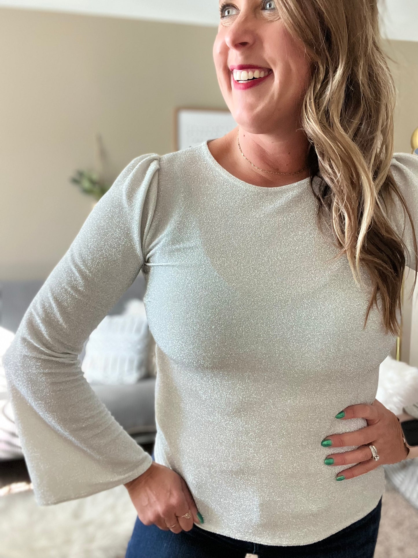 Bell sleeve holiday top