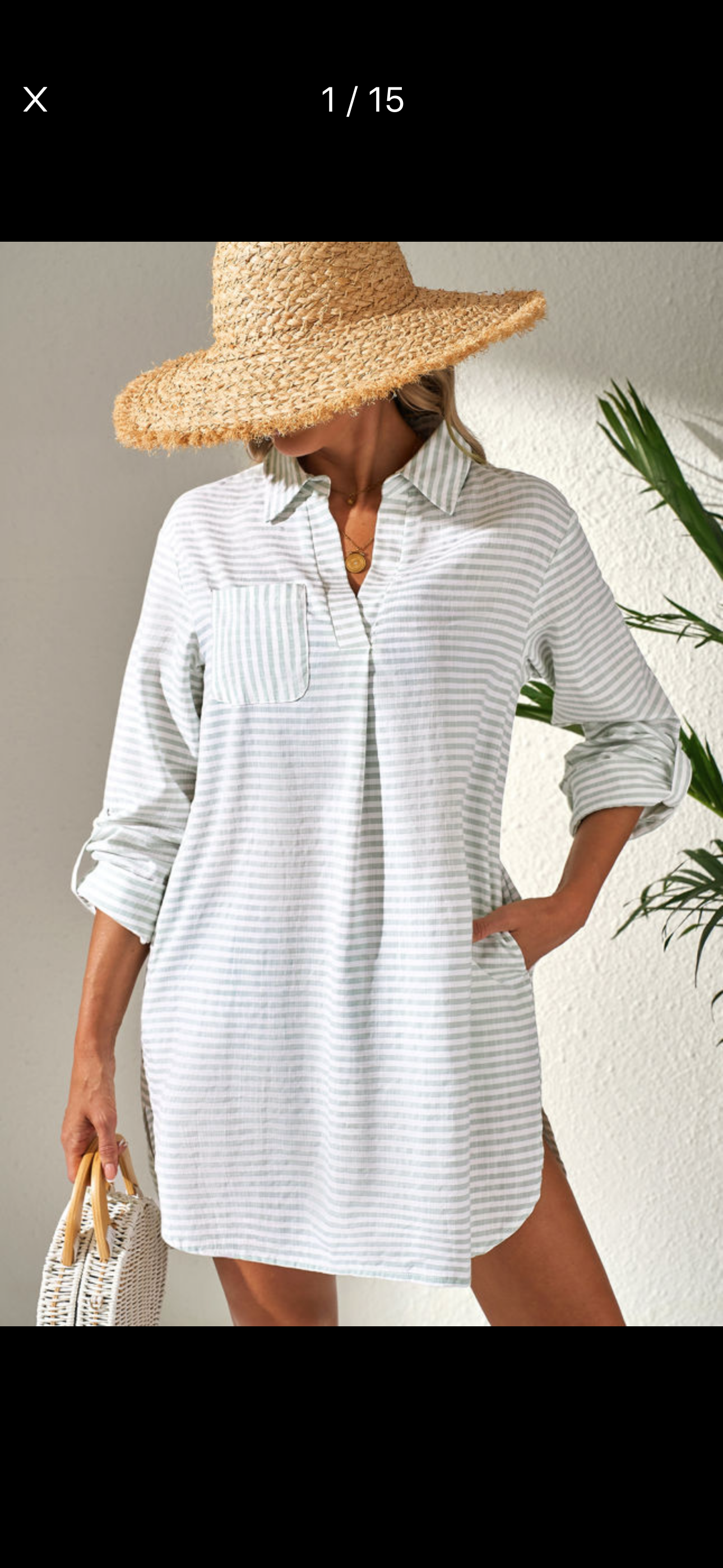 Stripe collared beach cover-up
