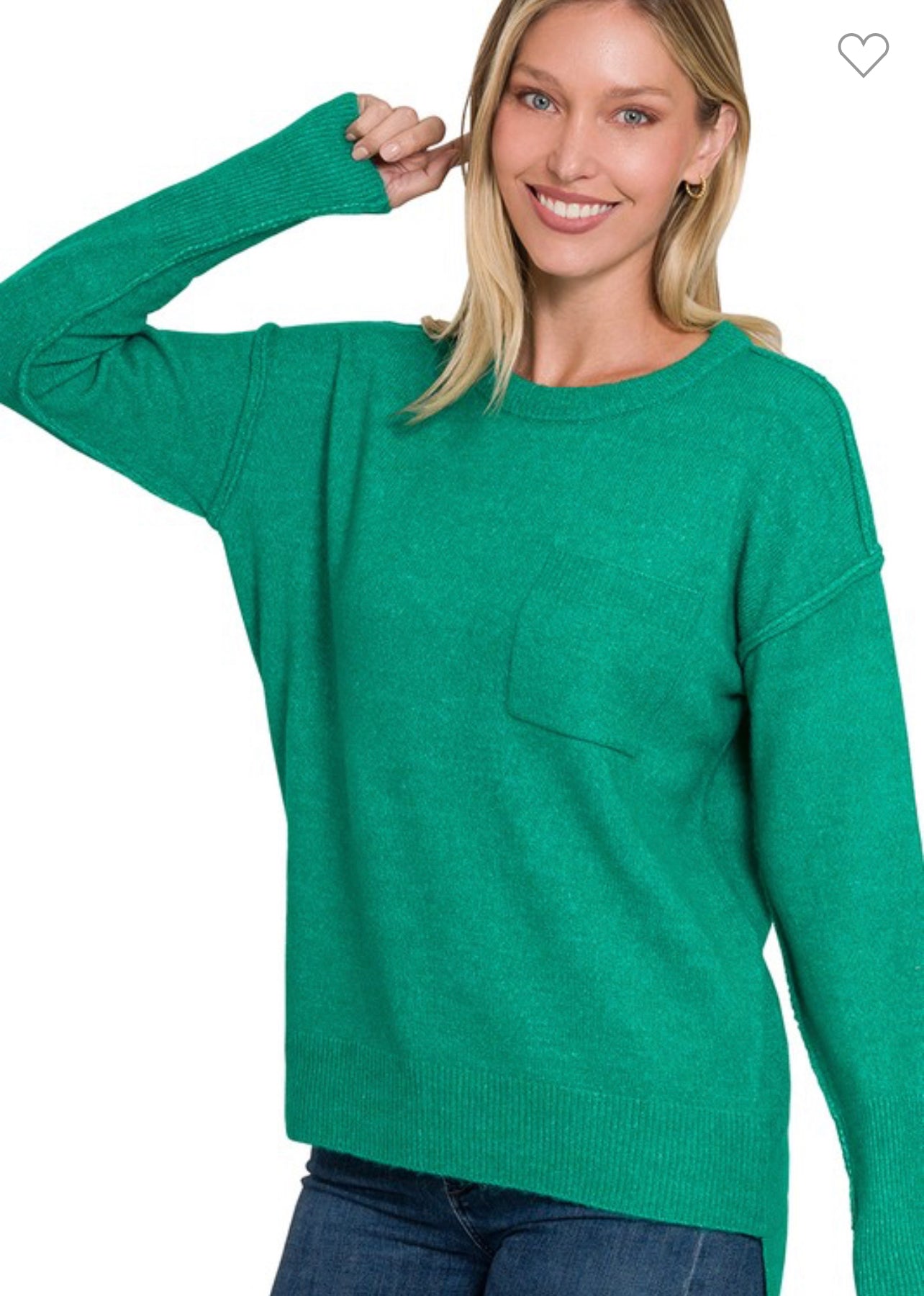 Hi-low hem round neck sweater