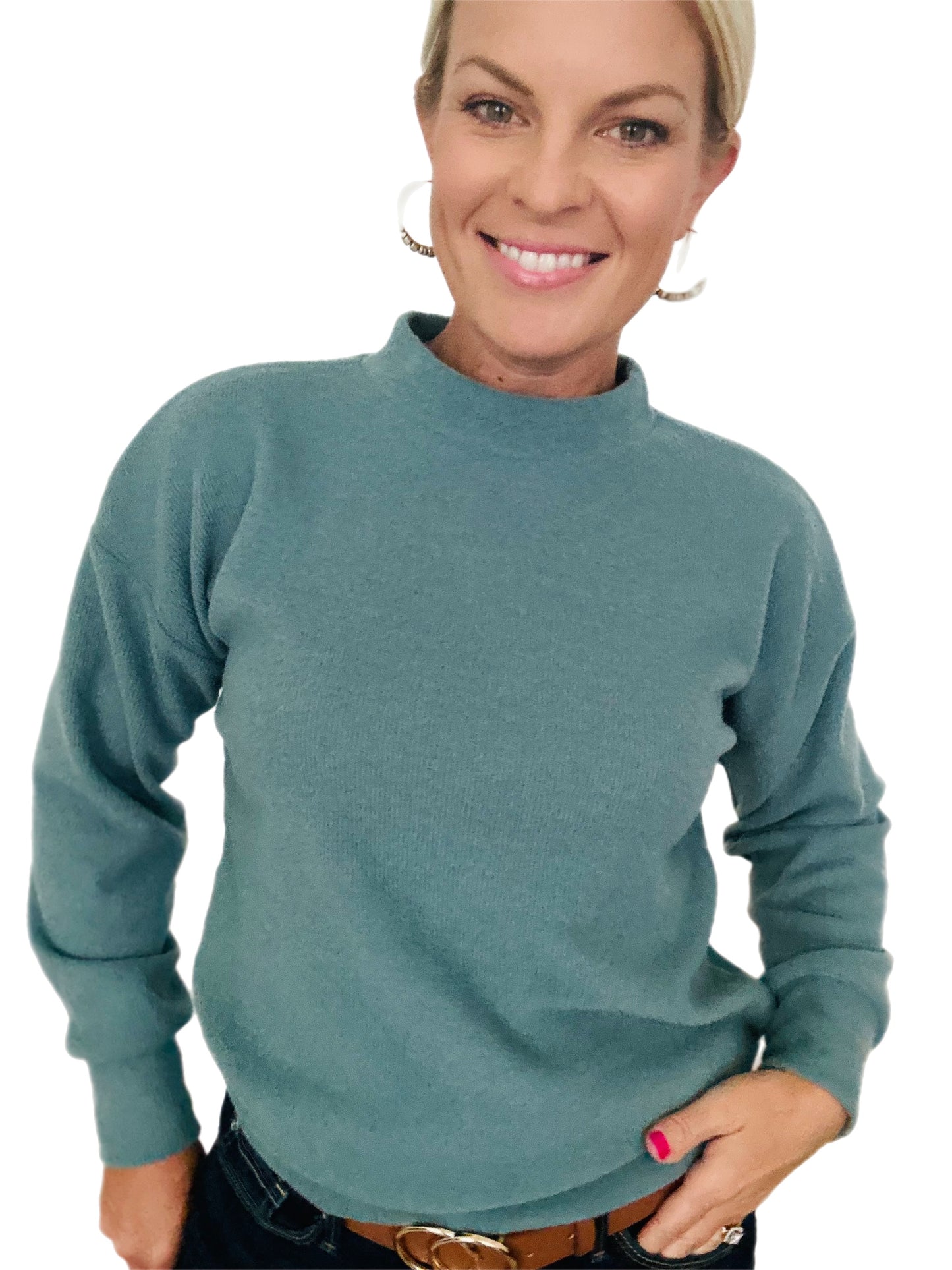 Long sleeve knit top - aqua