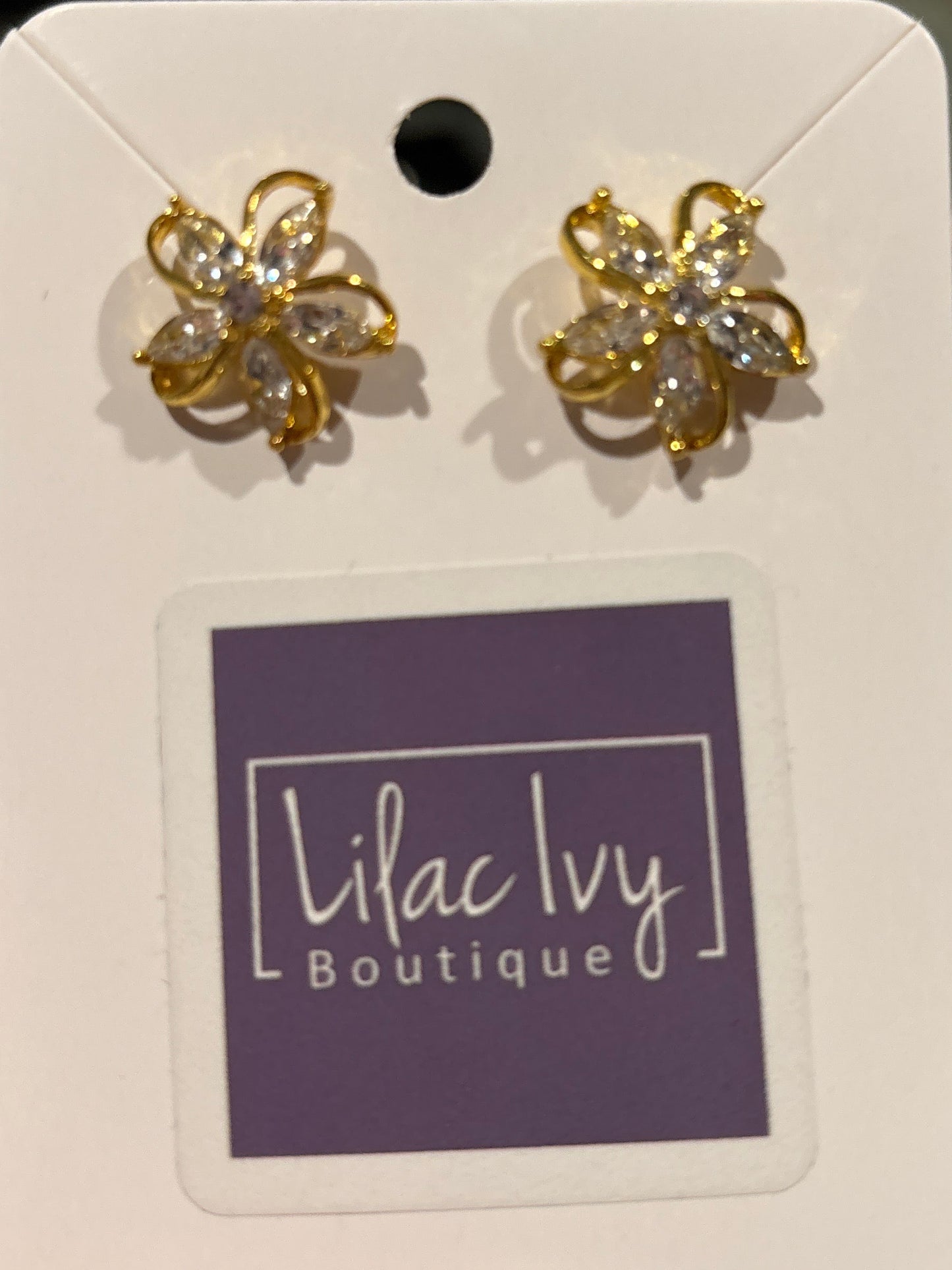 Gold and rhinestone flower earrings