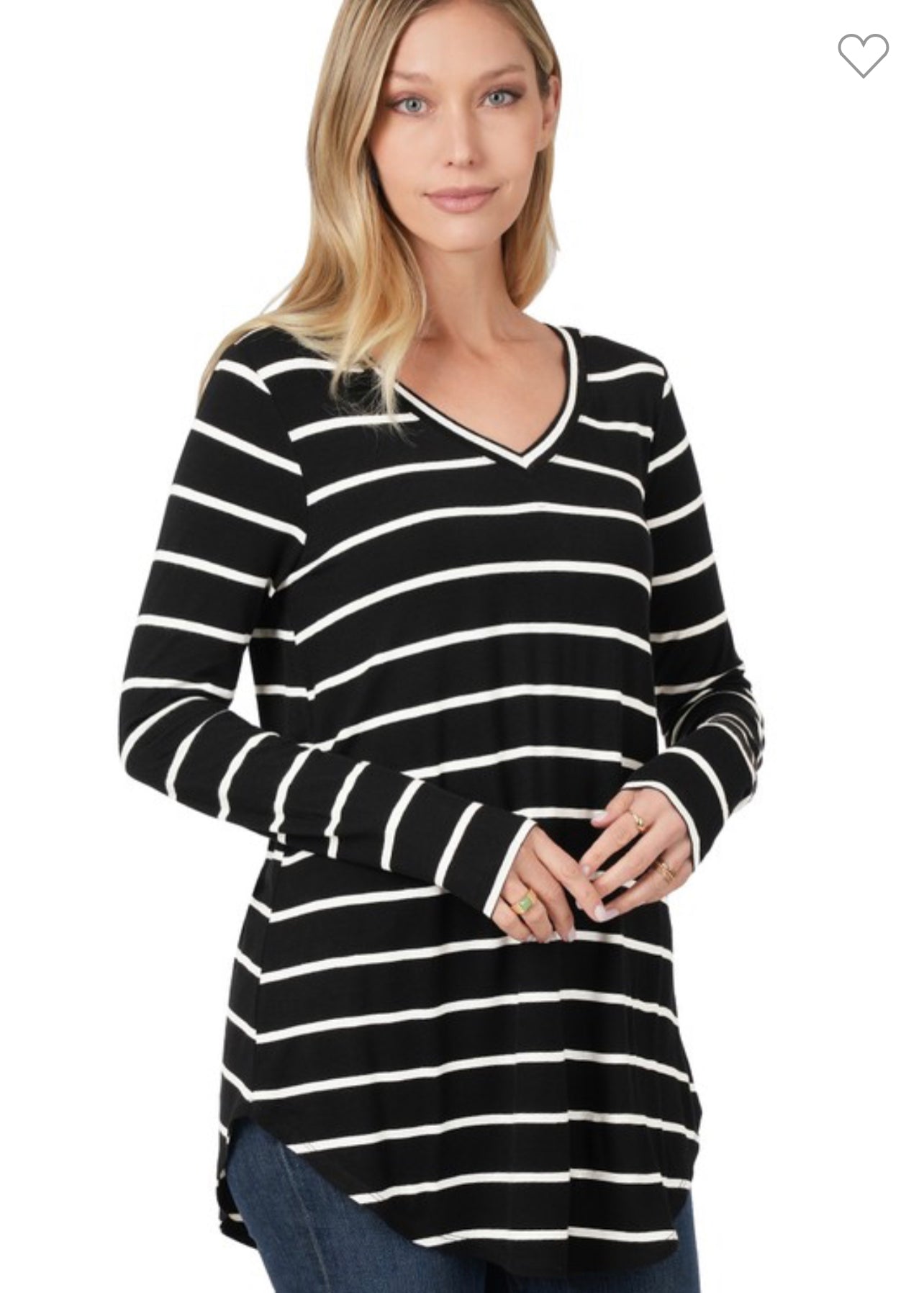 Striped v-neck dolphin hem top