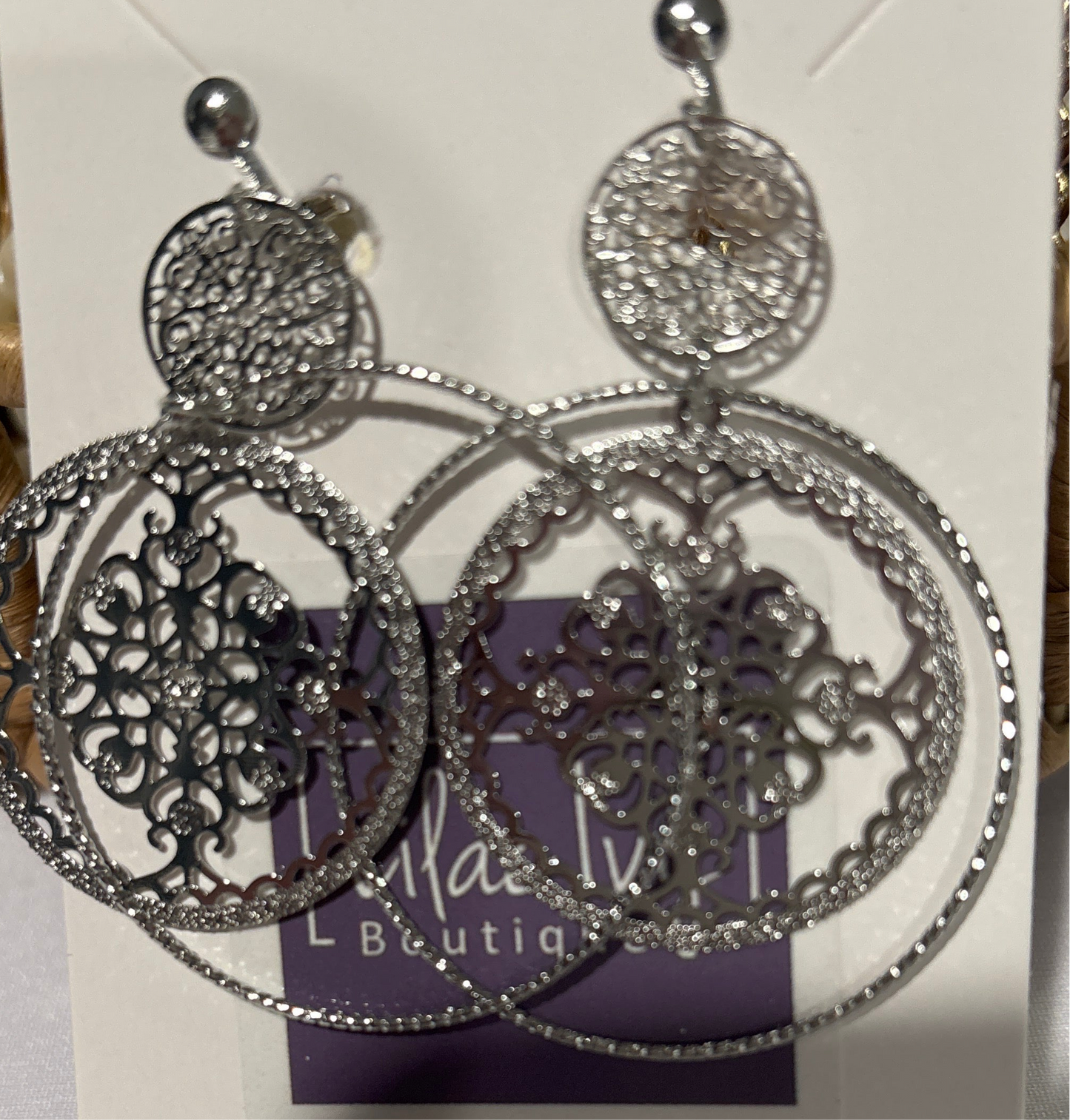 Silver round, snowflake earrings, clip