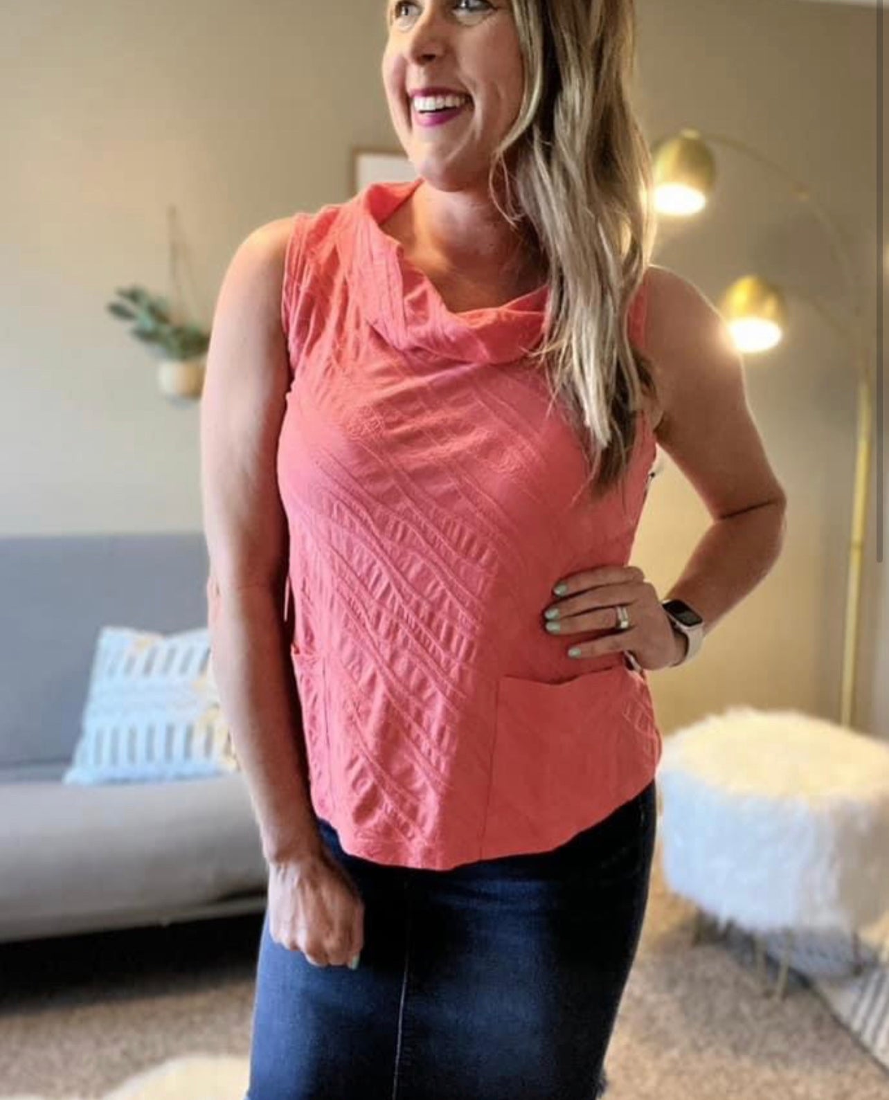 Cowl neck swing top - coral