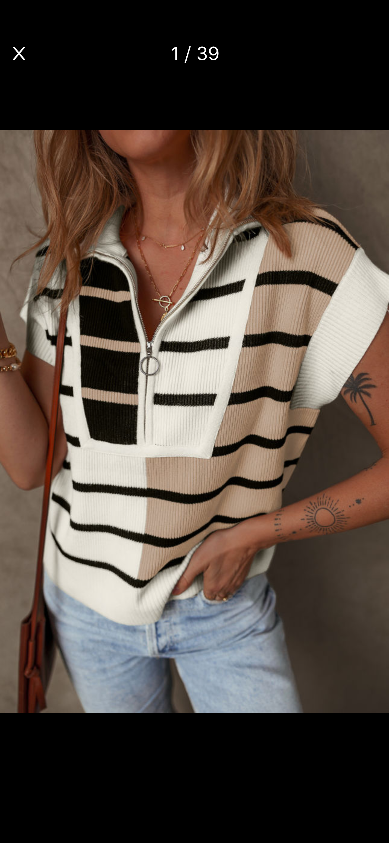 Black stripe color block quarter zip