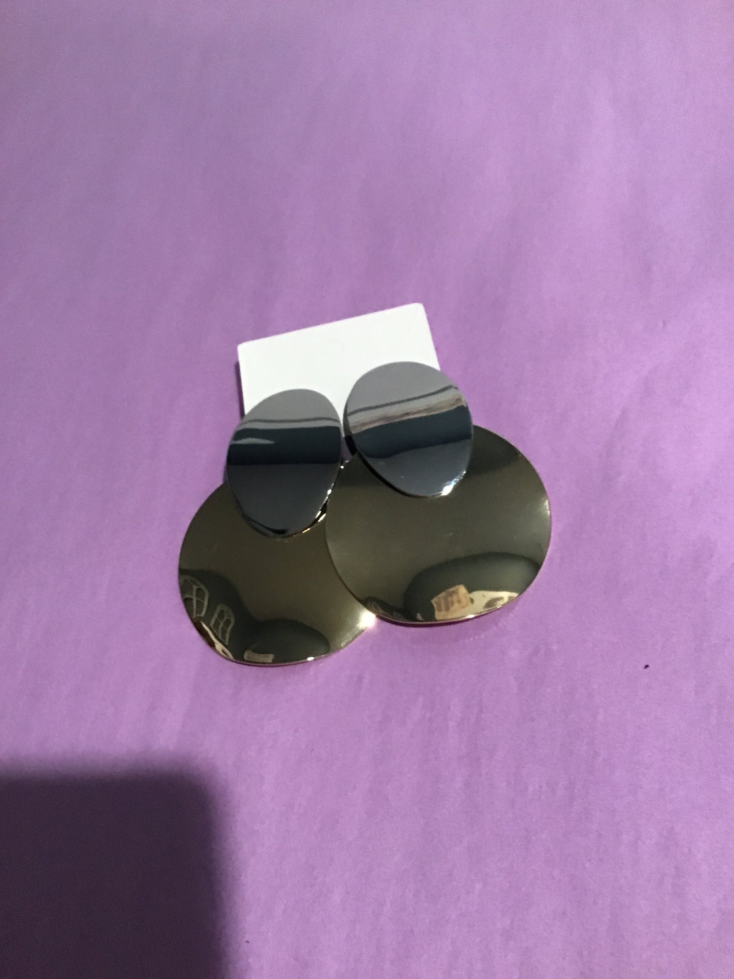 Two tone statement, polished double disc drop earrings