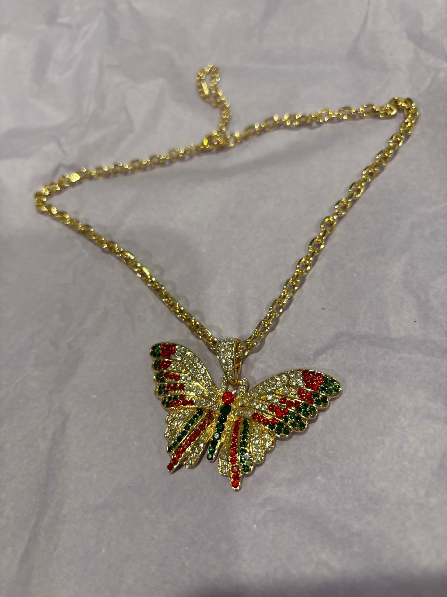 Multicolored rhinestone butterfly necklace