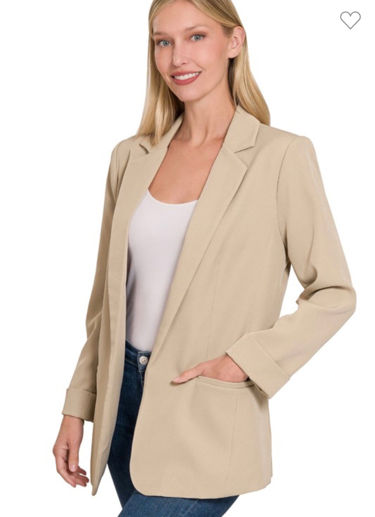 Long sleeve open front classic blazer lt.mocha