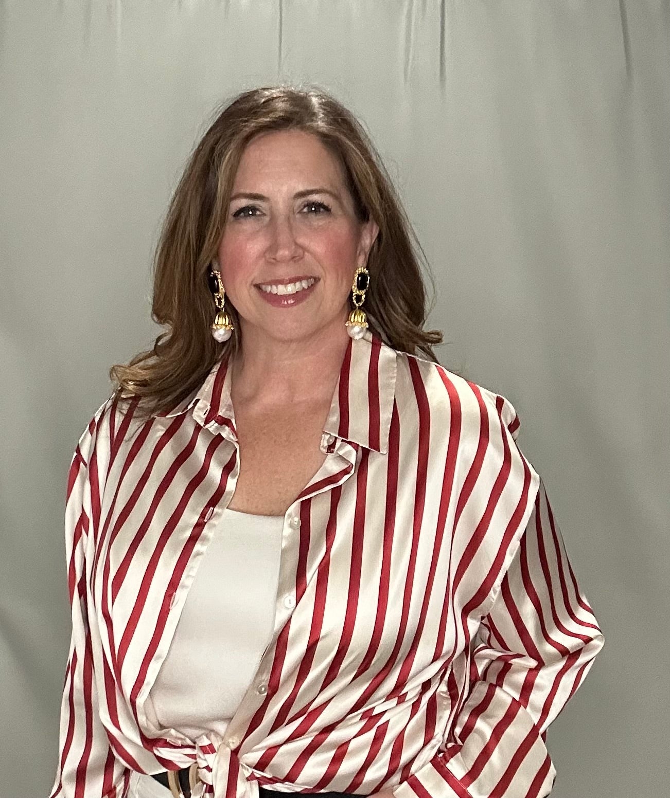 Long sleeve button-down stripe satin blouse