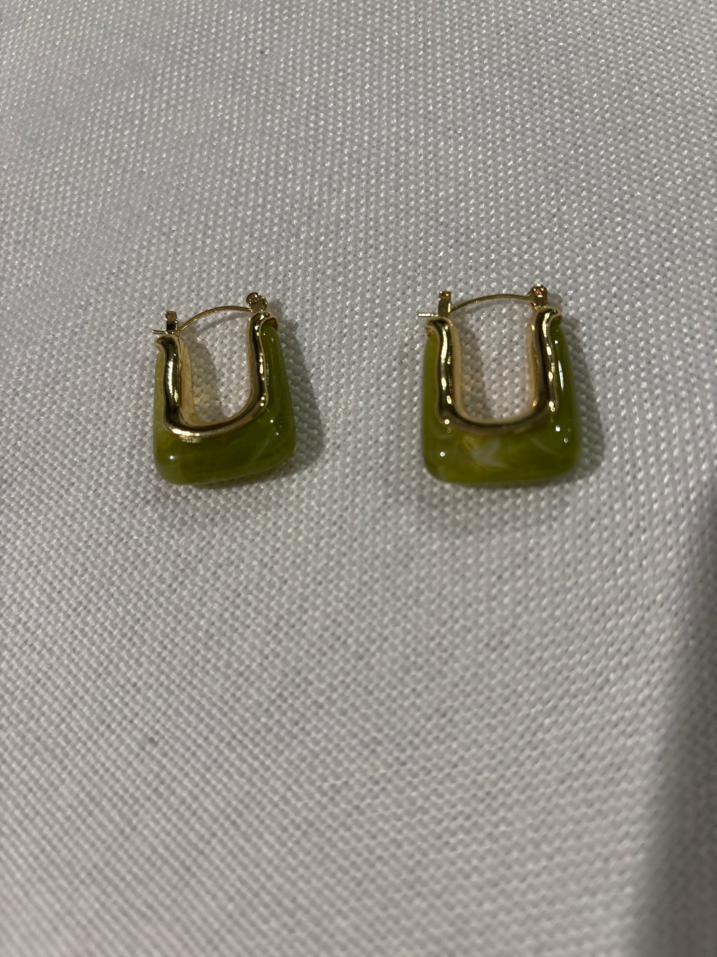 Green and gold square earrings