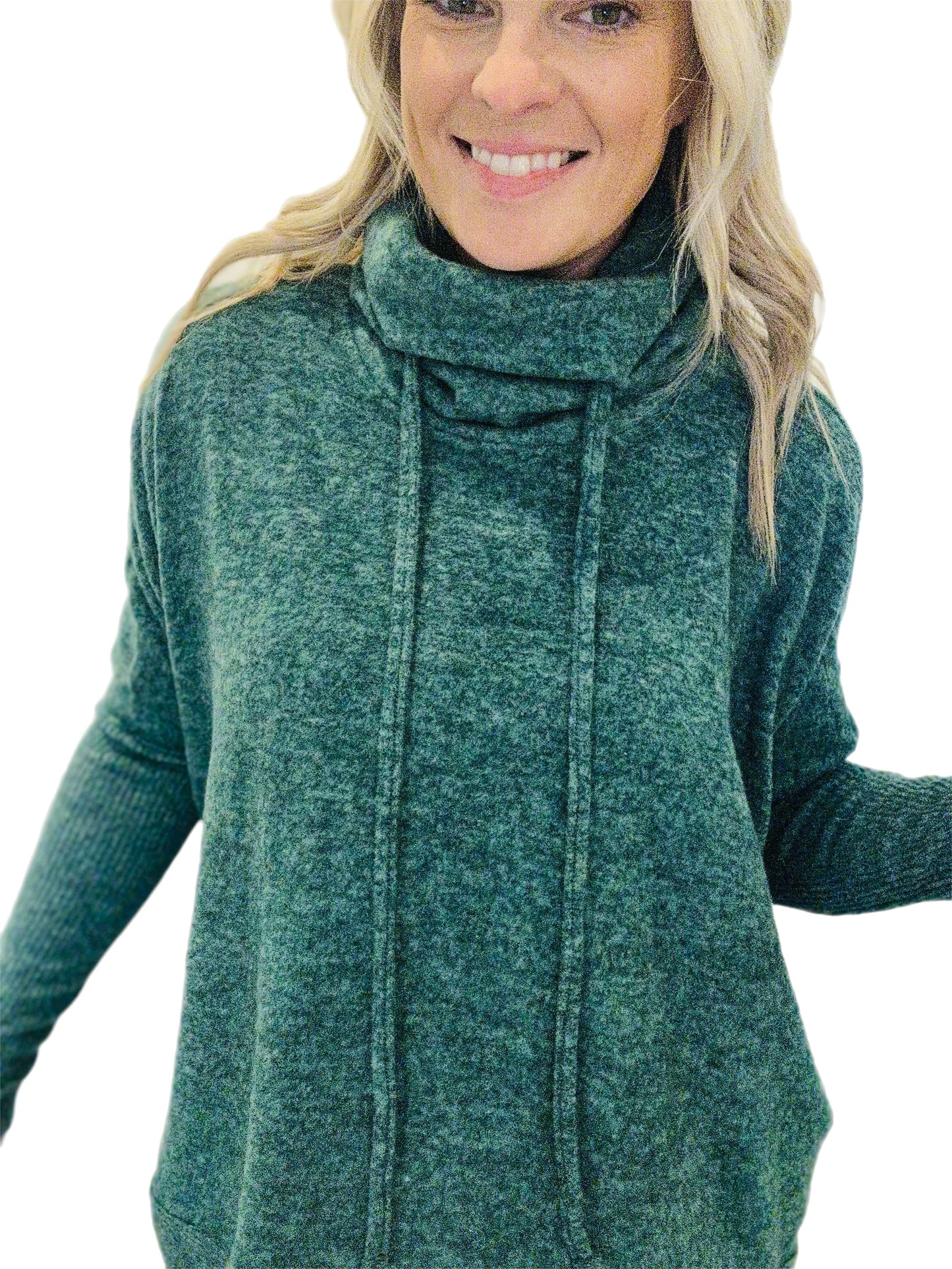 Cowl neck, dolman sleeve sweater, dark green