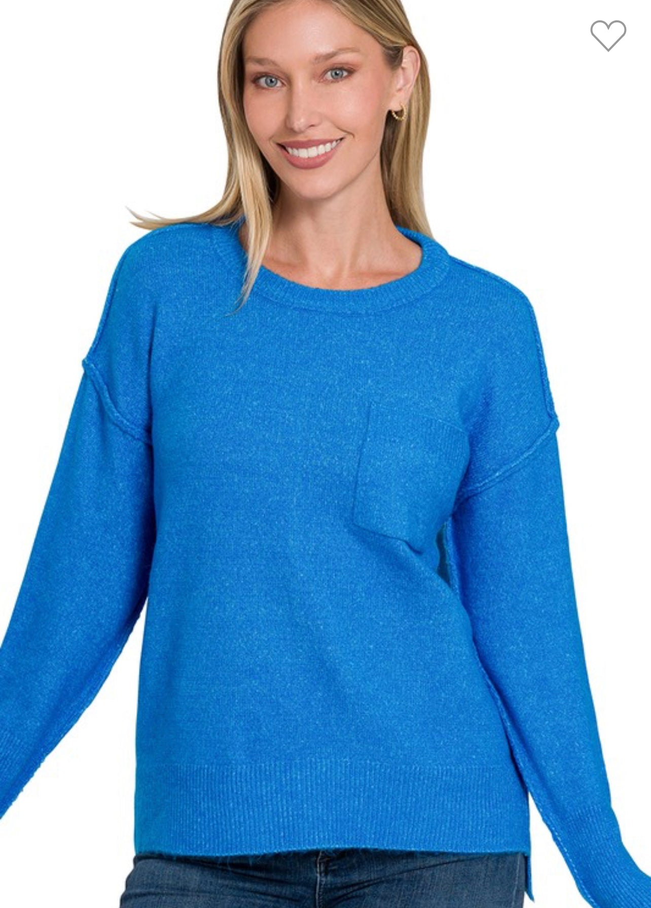 Hi-low hem round neck sweater