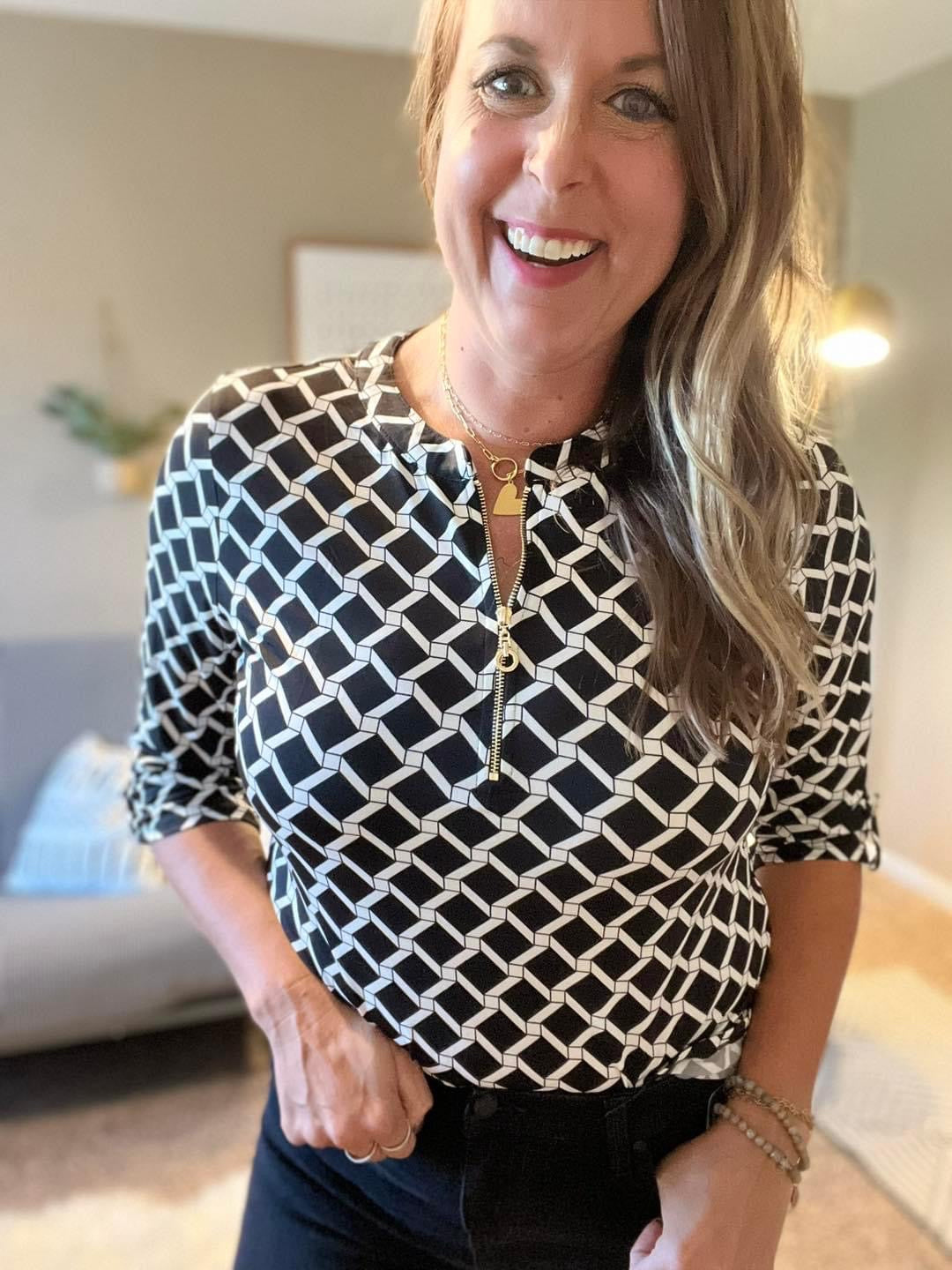 O-Ring zip printed blouse