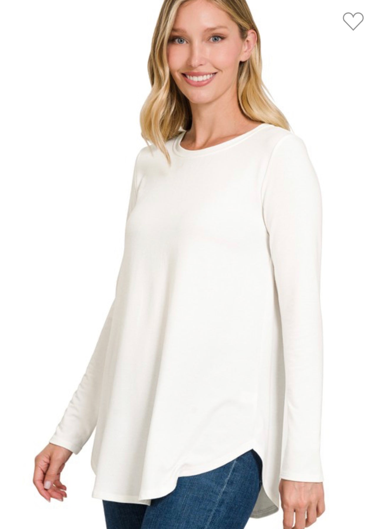 Long sleeve round neck, round hem top Heather, gray/off-white