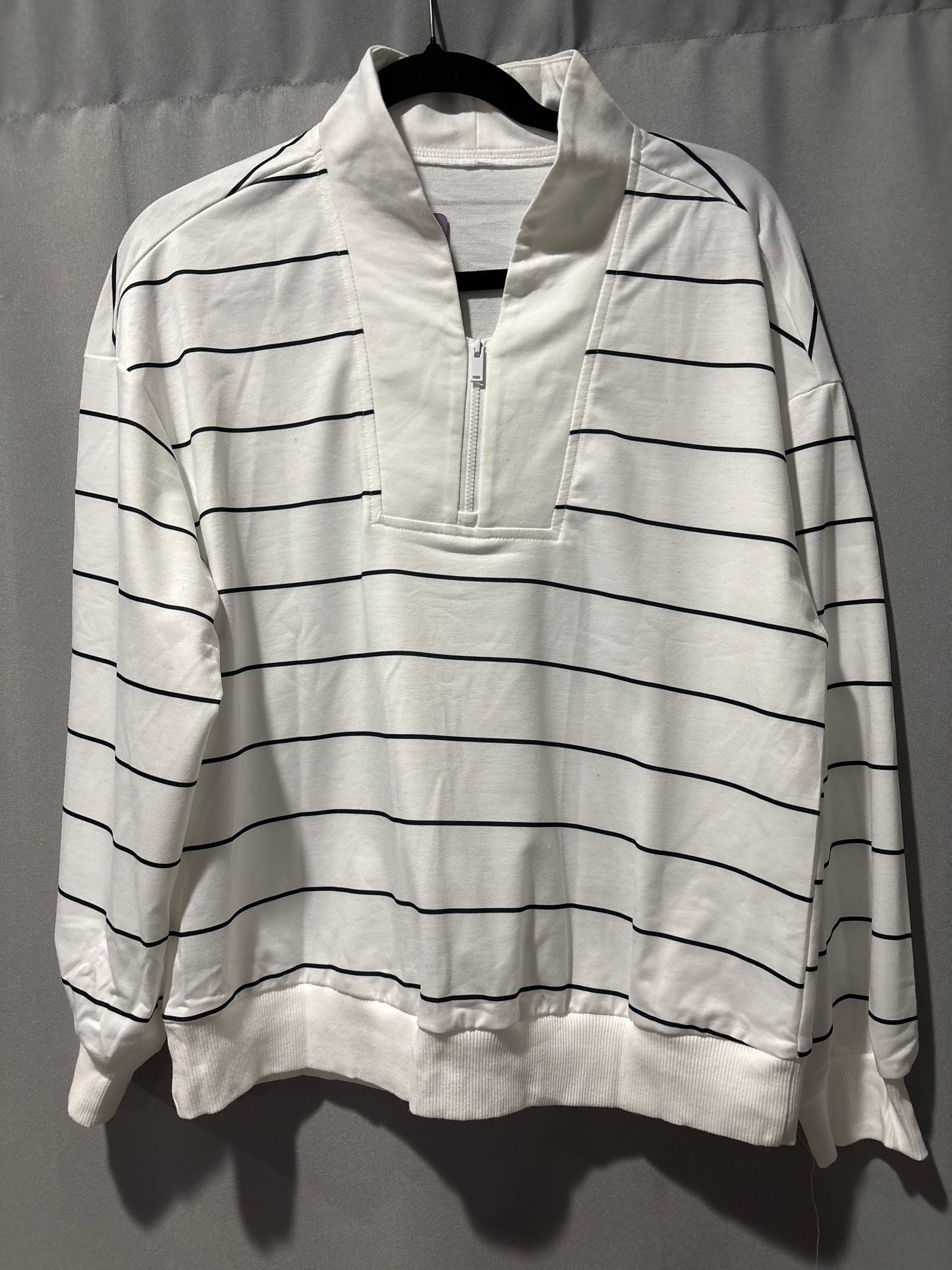 Blue and white striped quarter zip