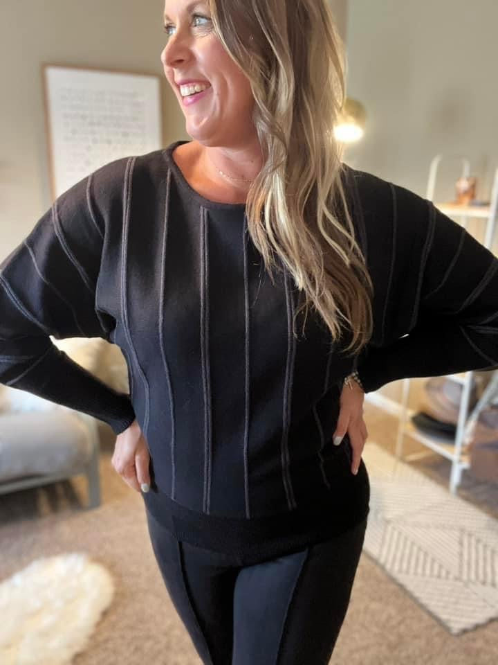 Long sleeve dolman sweater with stripe Liverpool black