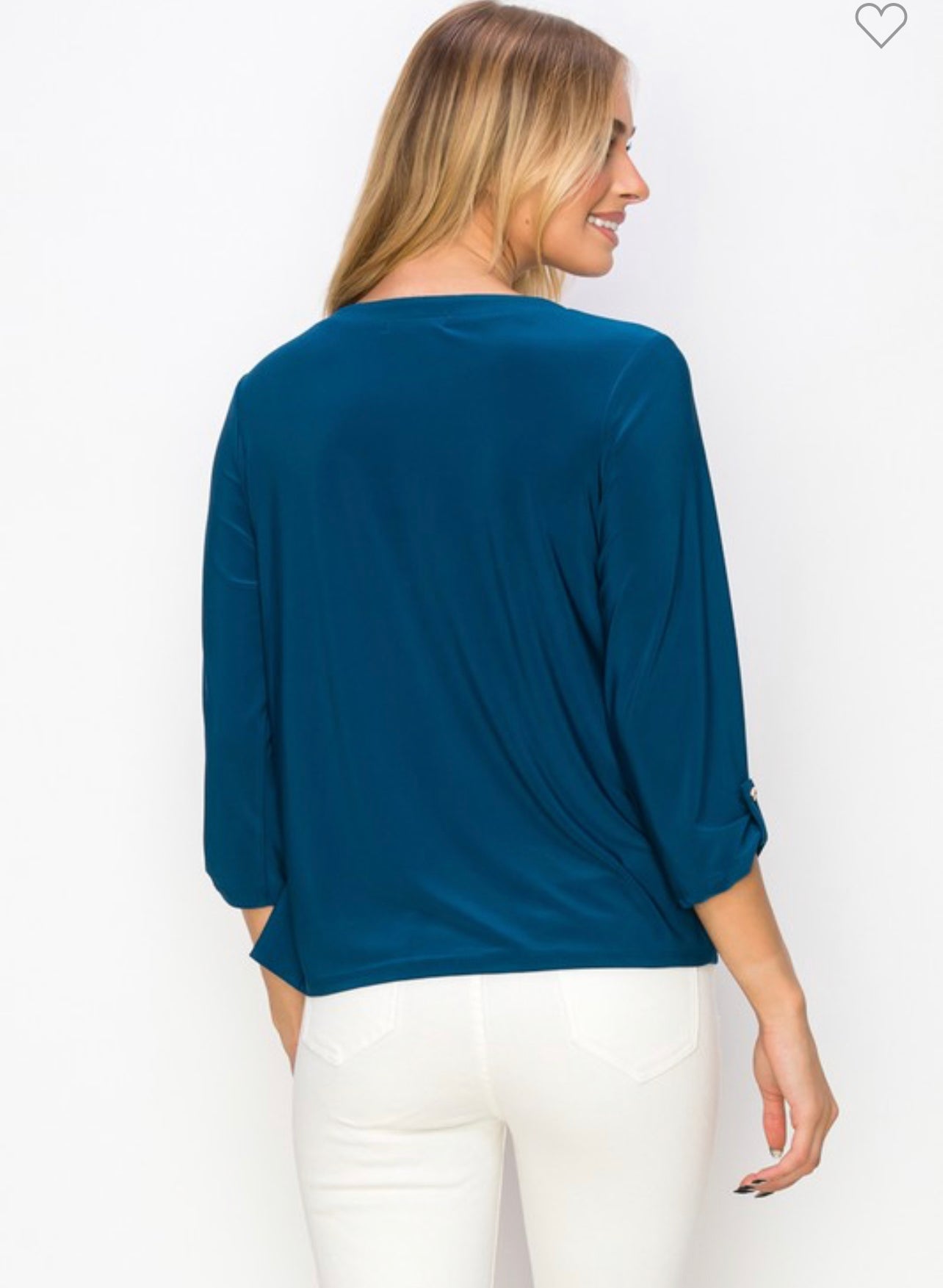 Square ring zipper pleated top - teal