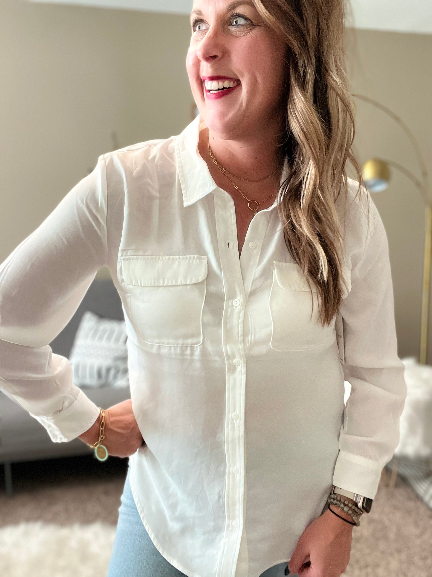 Button front woven blouse liverpool