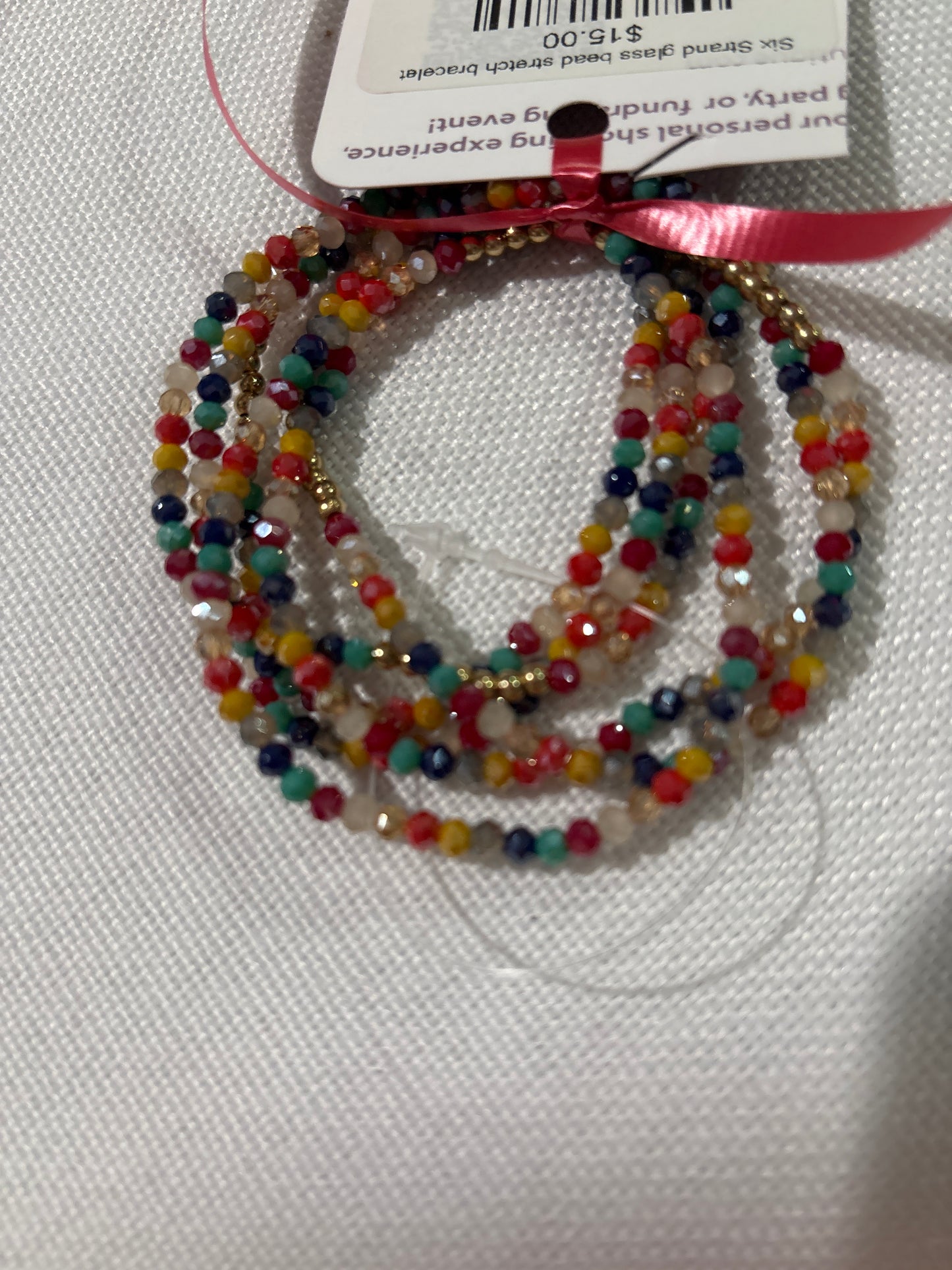 Six Strand glass bead stretch bracelet