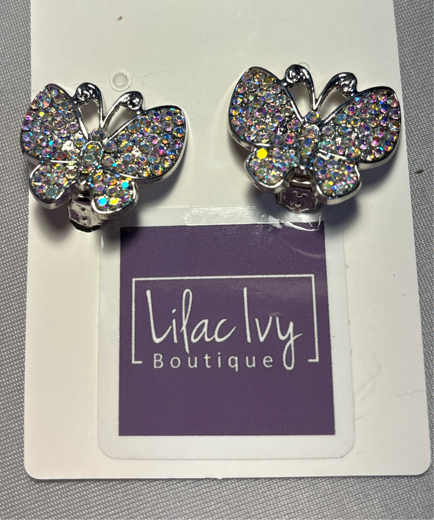 Multicolor rhinestone butterfly earrings clip