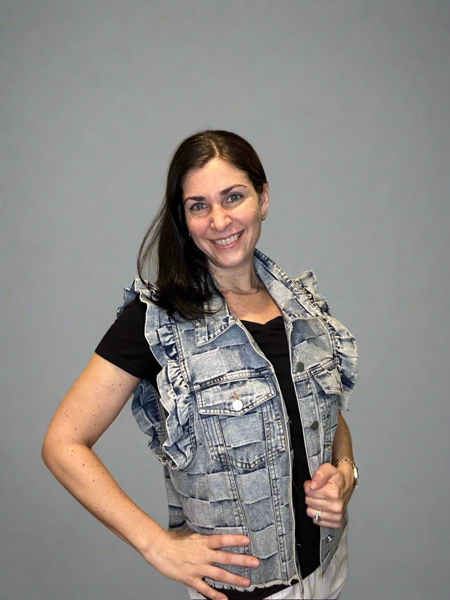 Gingham denim vest