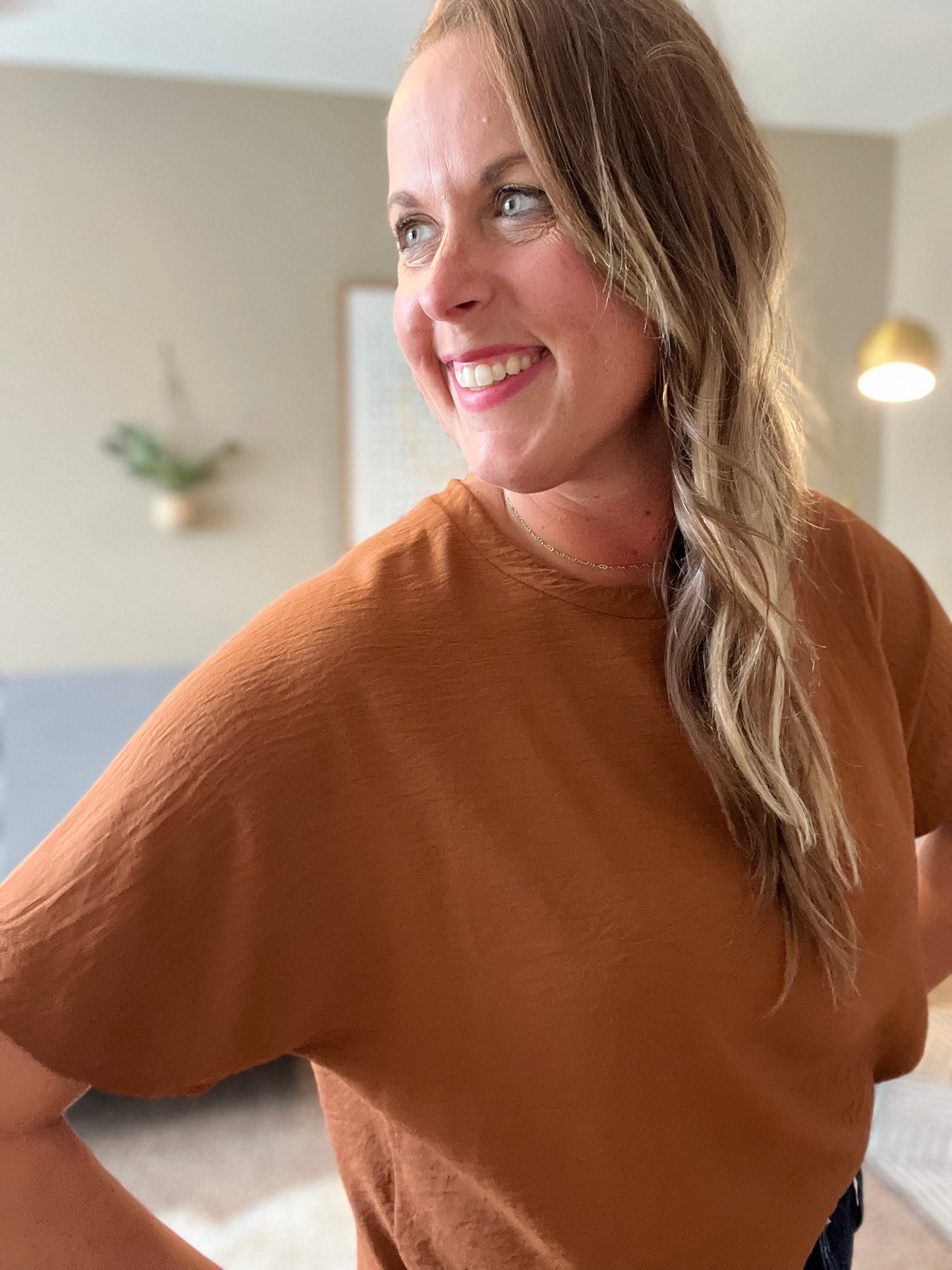 Short sleeve blouse - cognac