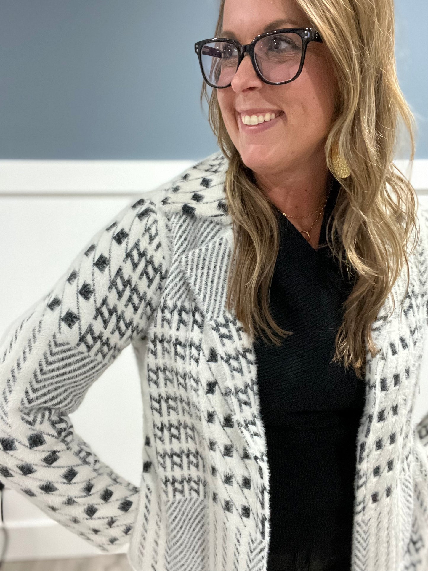 Open front sweater coat Liverpool black/white