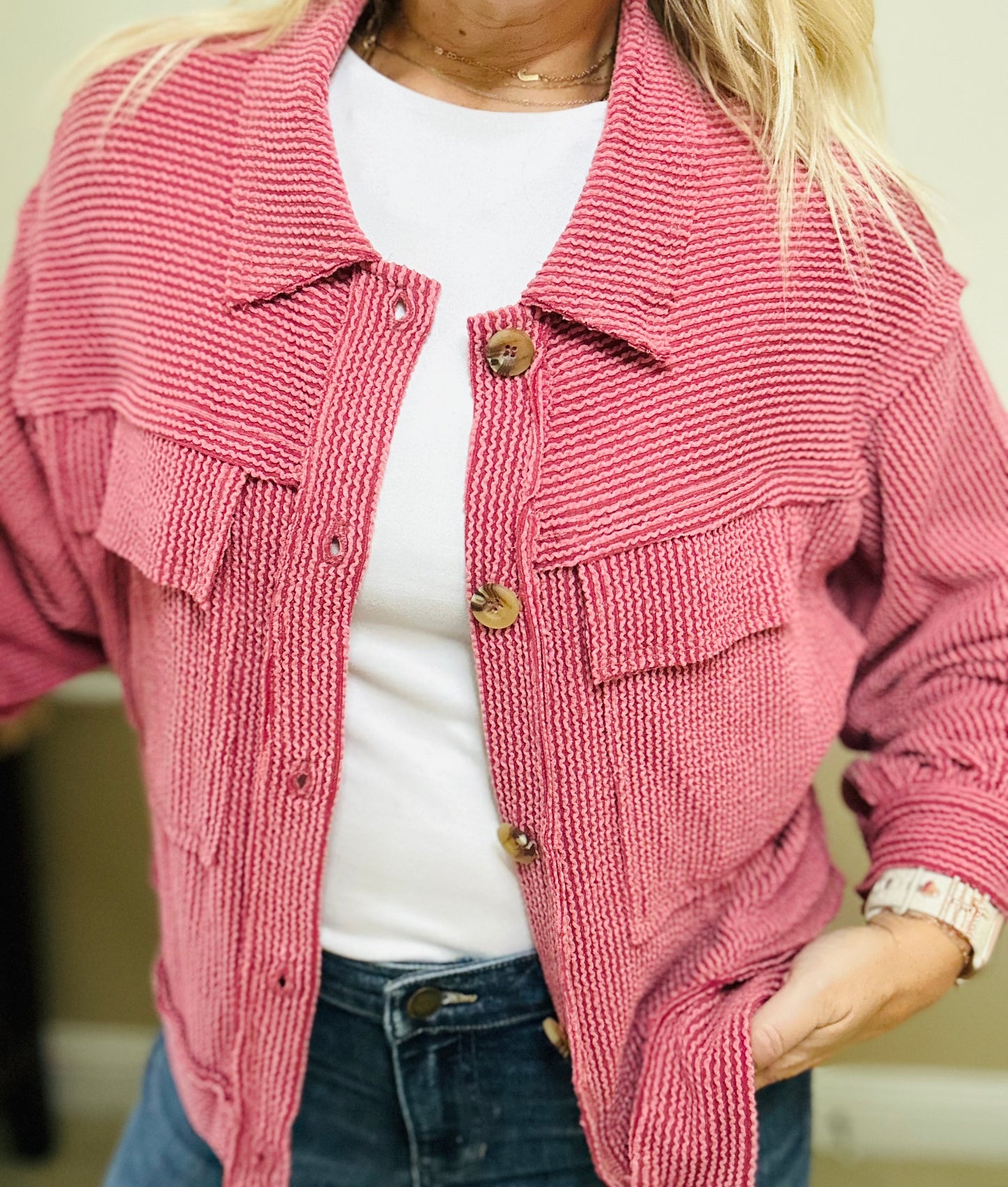 Crop button jacket with pocket