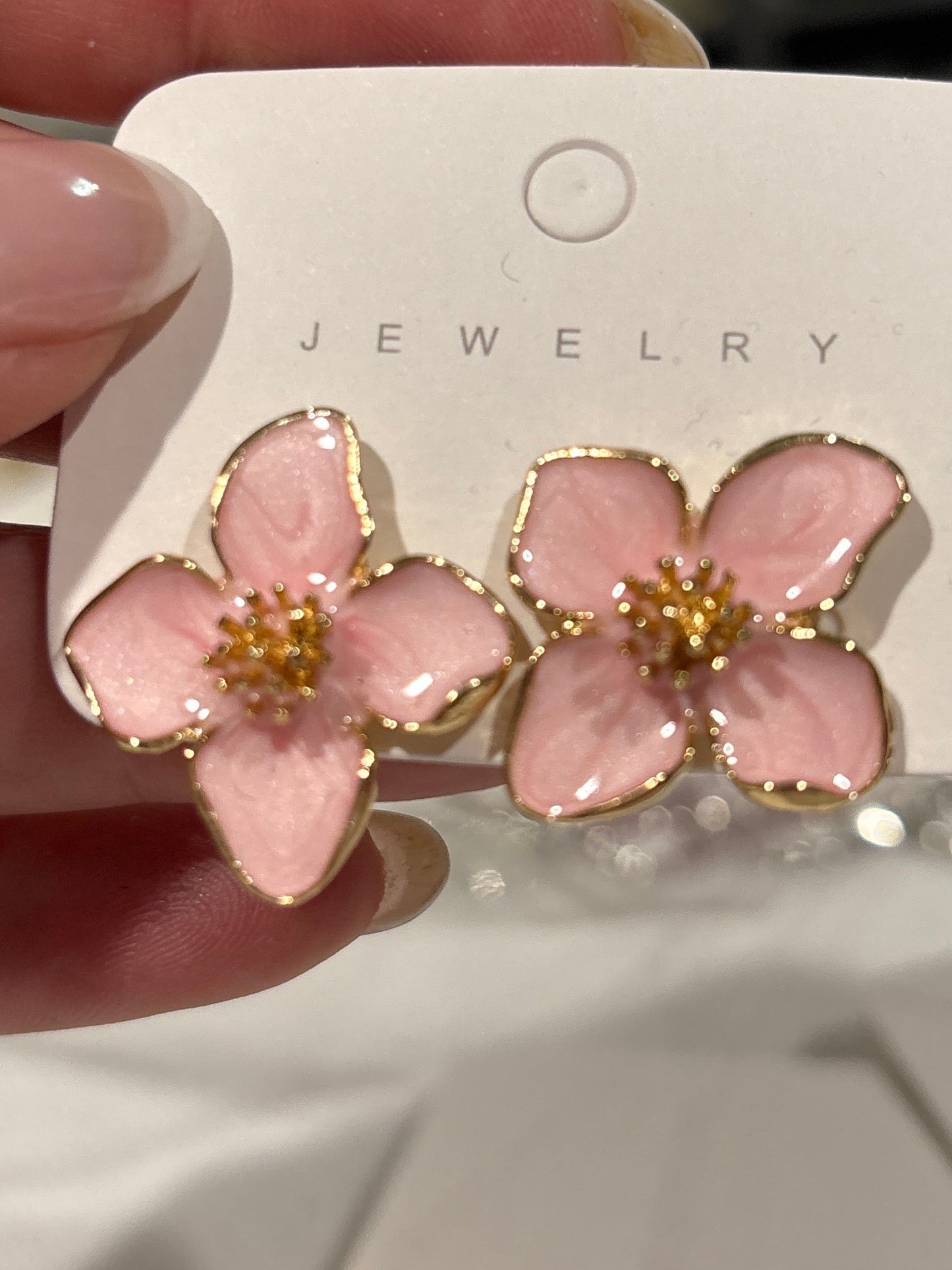 Pink acrylic flower earrings with gold center