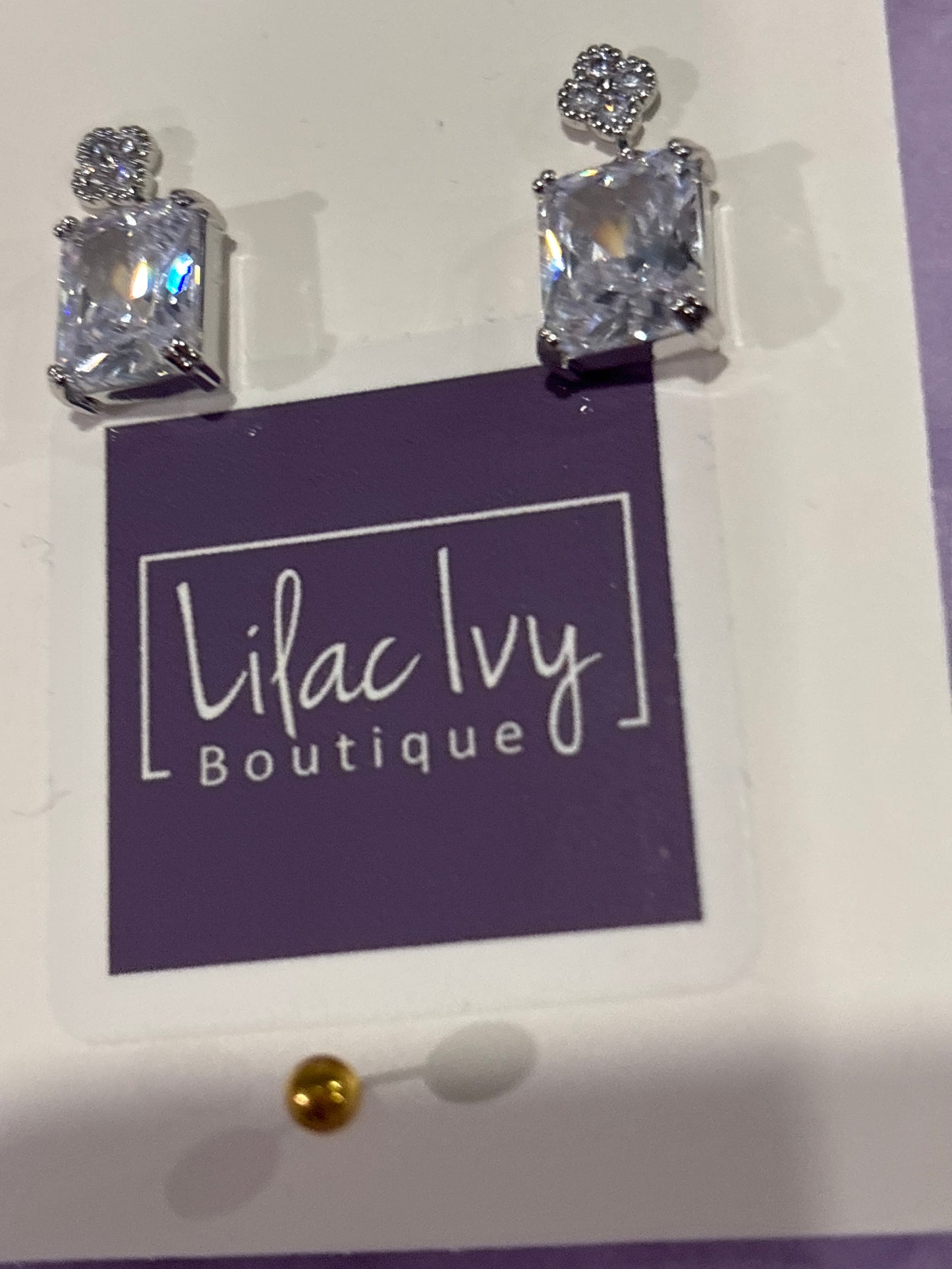 Emerald cut rhinestone earrings