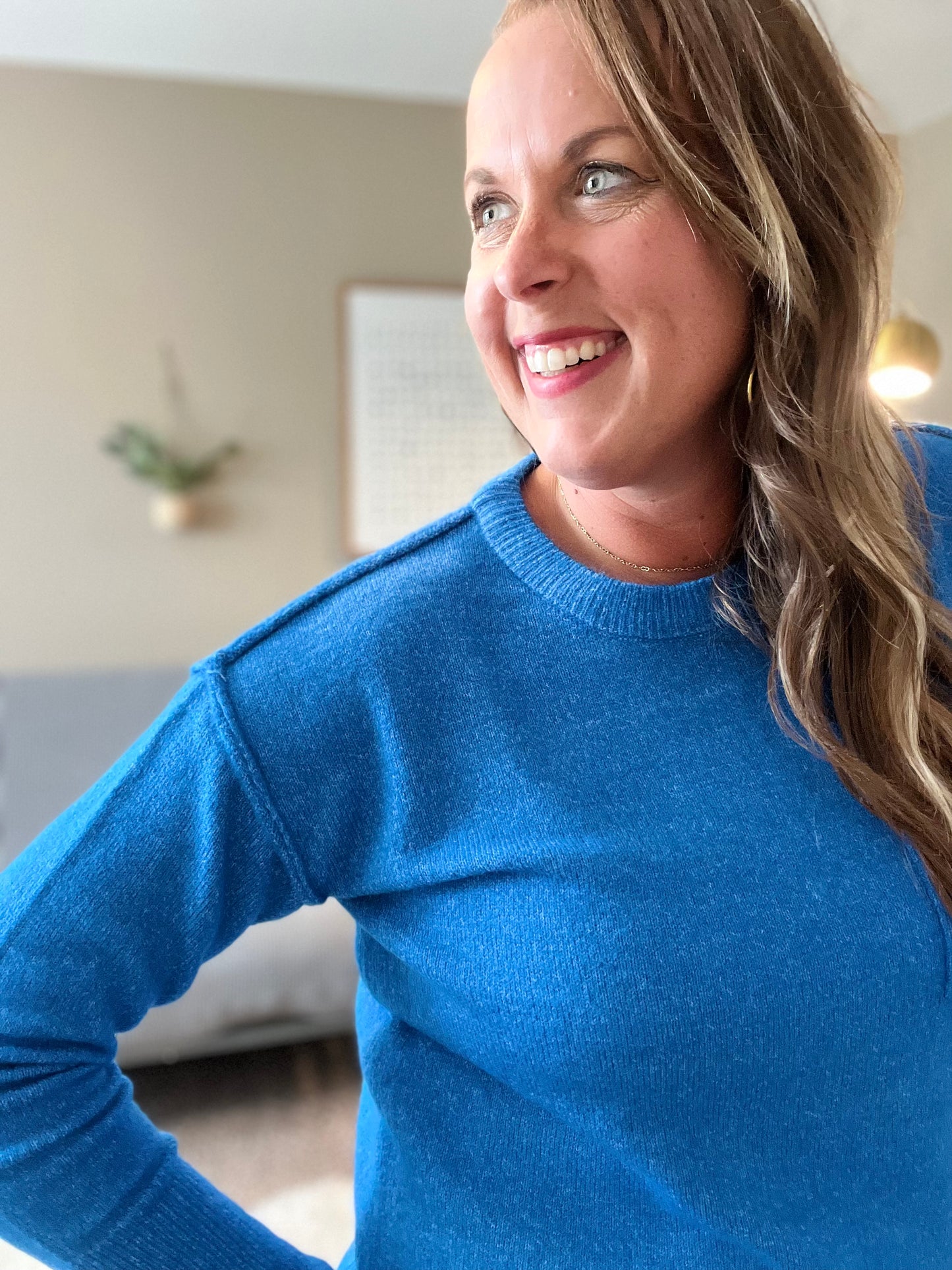 Hi-low hem round neck sweater